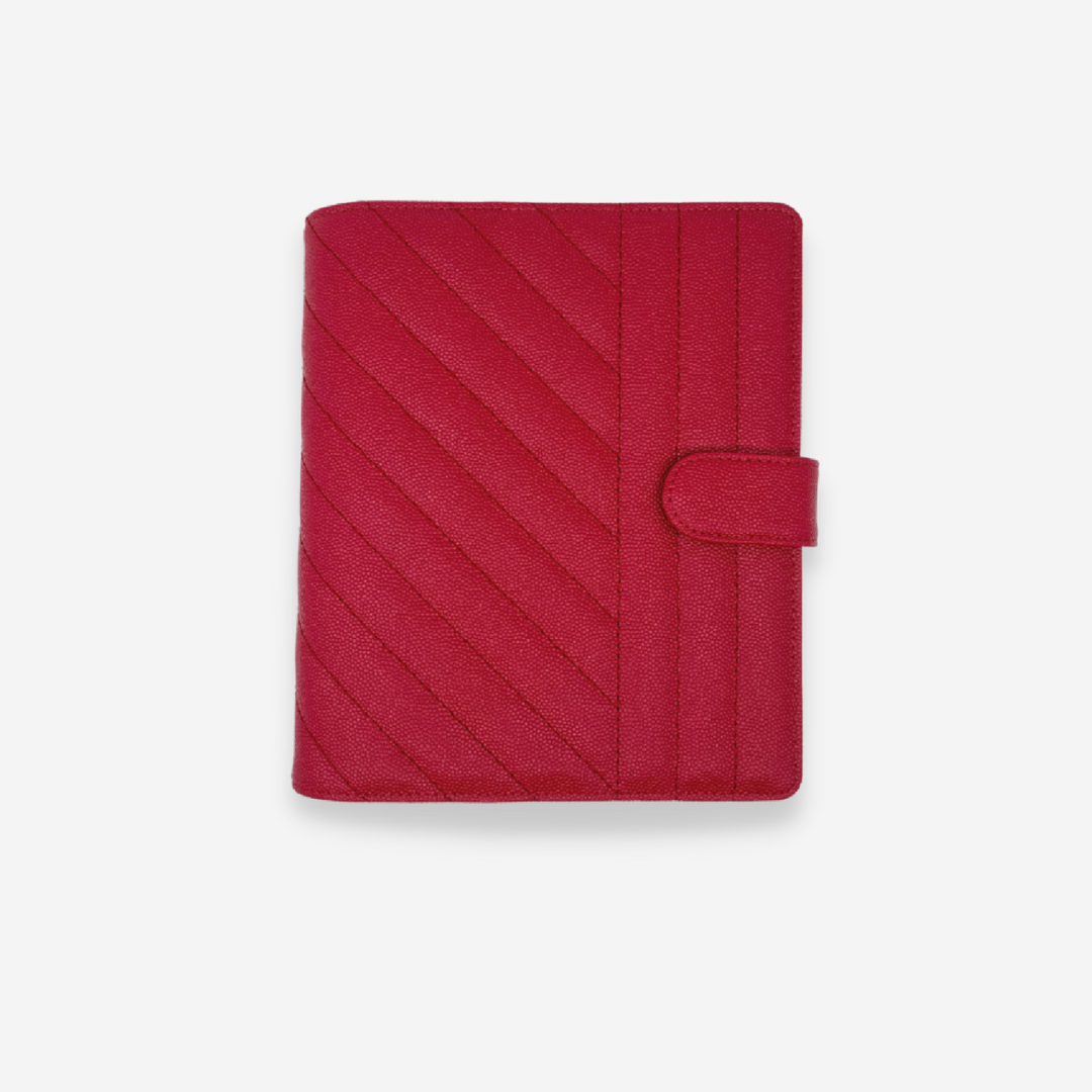 GLITCH Personal Wide Rings Leather Agenda Cover Signature Quilted | Cherry Caviar