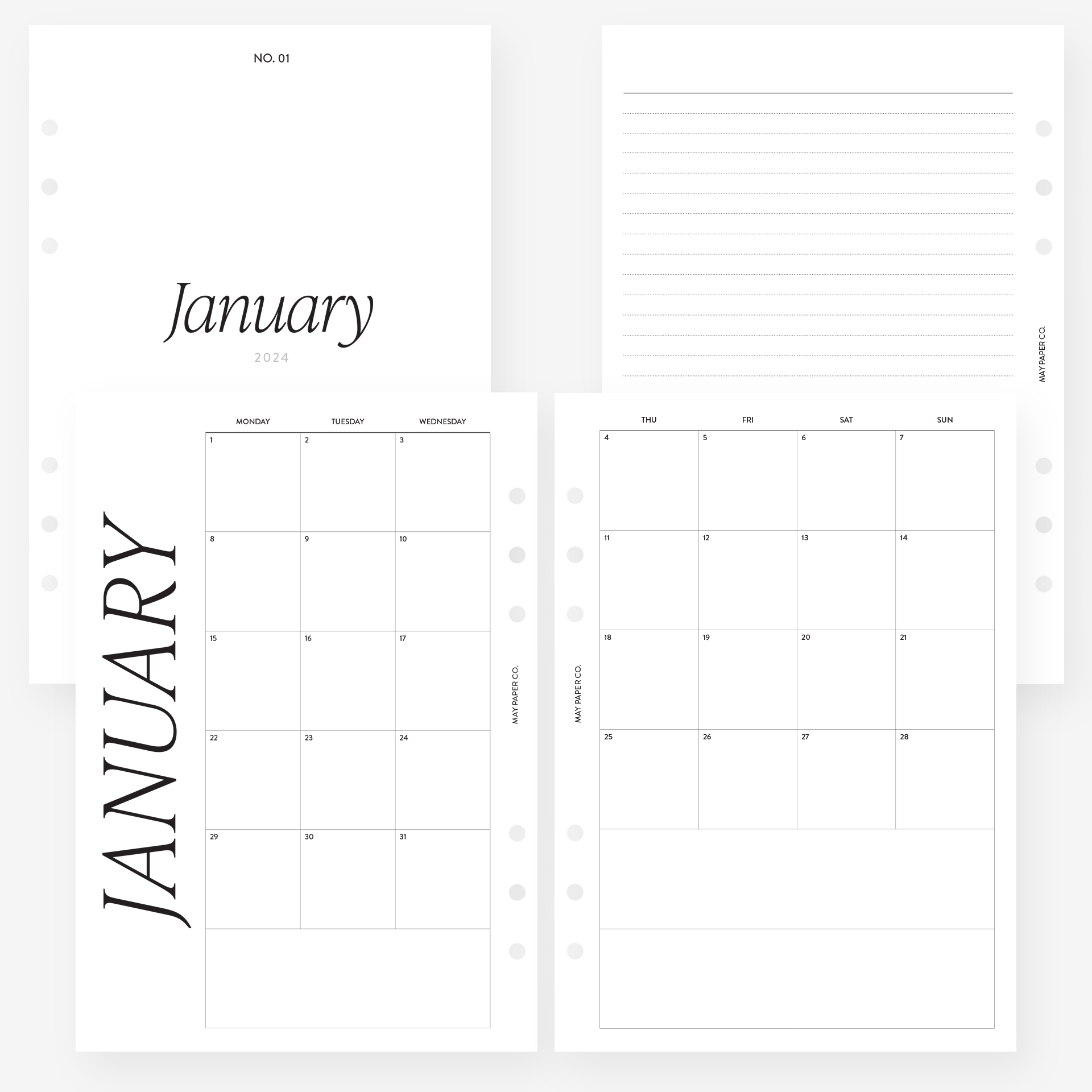 PRINTABLE 2024 MO2P Monthly Month On Two Pages Dated CLASSIC
