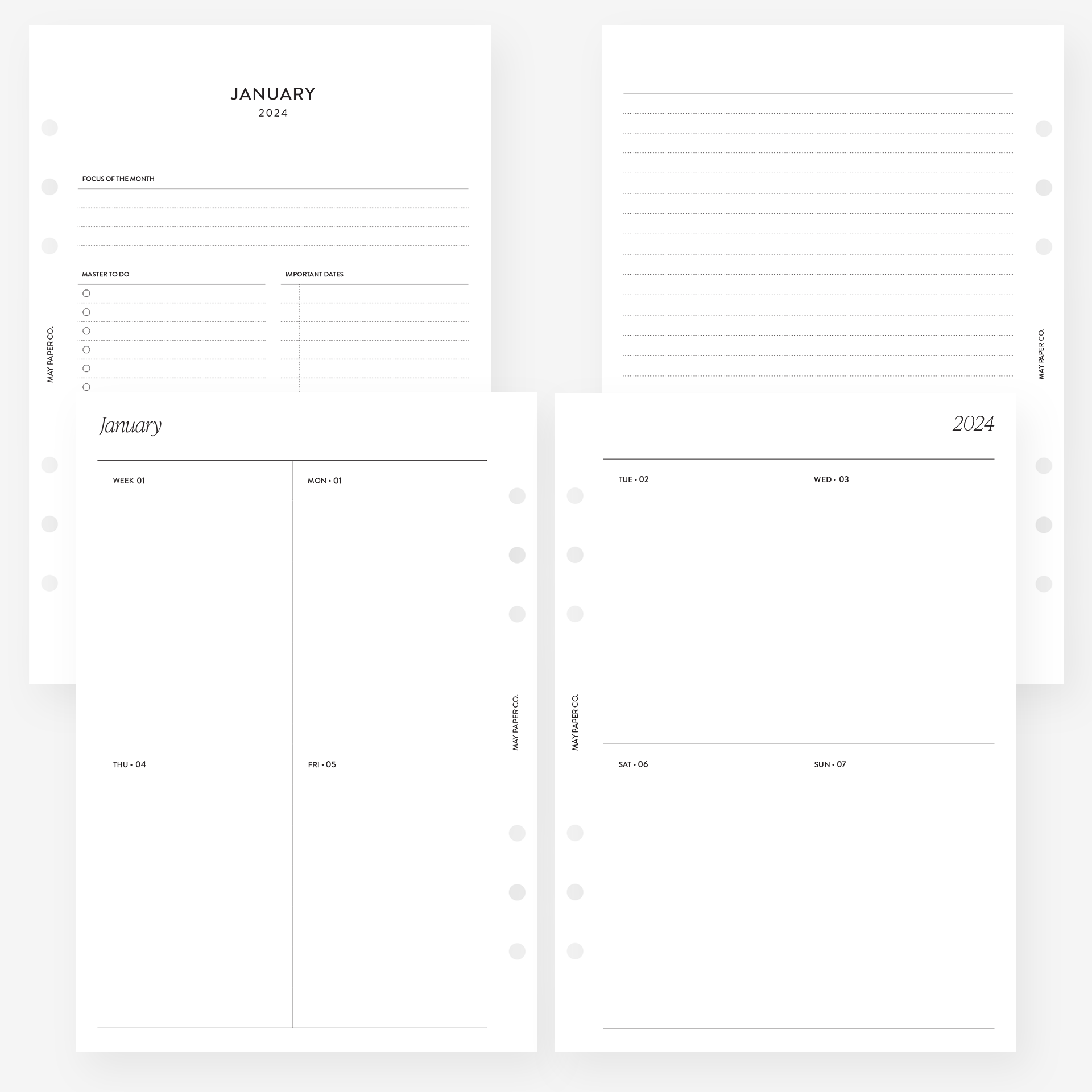 2024 WEEKLY Planner Insert Dated WO2P Vertical Border Blank