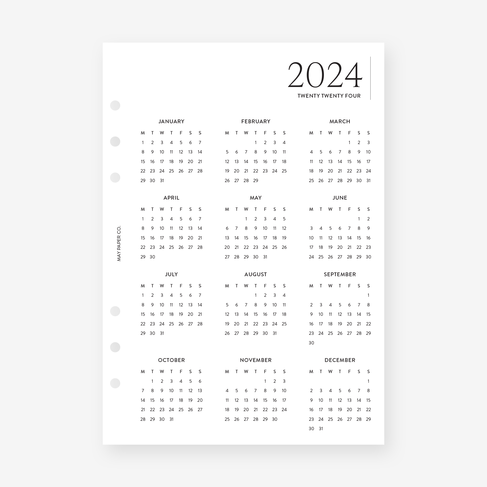 PRINTABLE 2024 Year at a Glance YO1P Overview