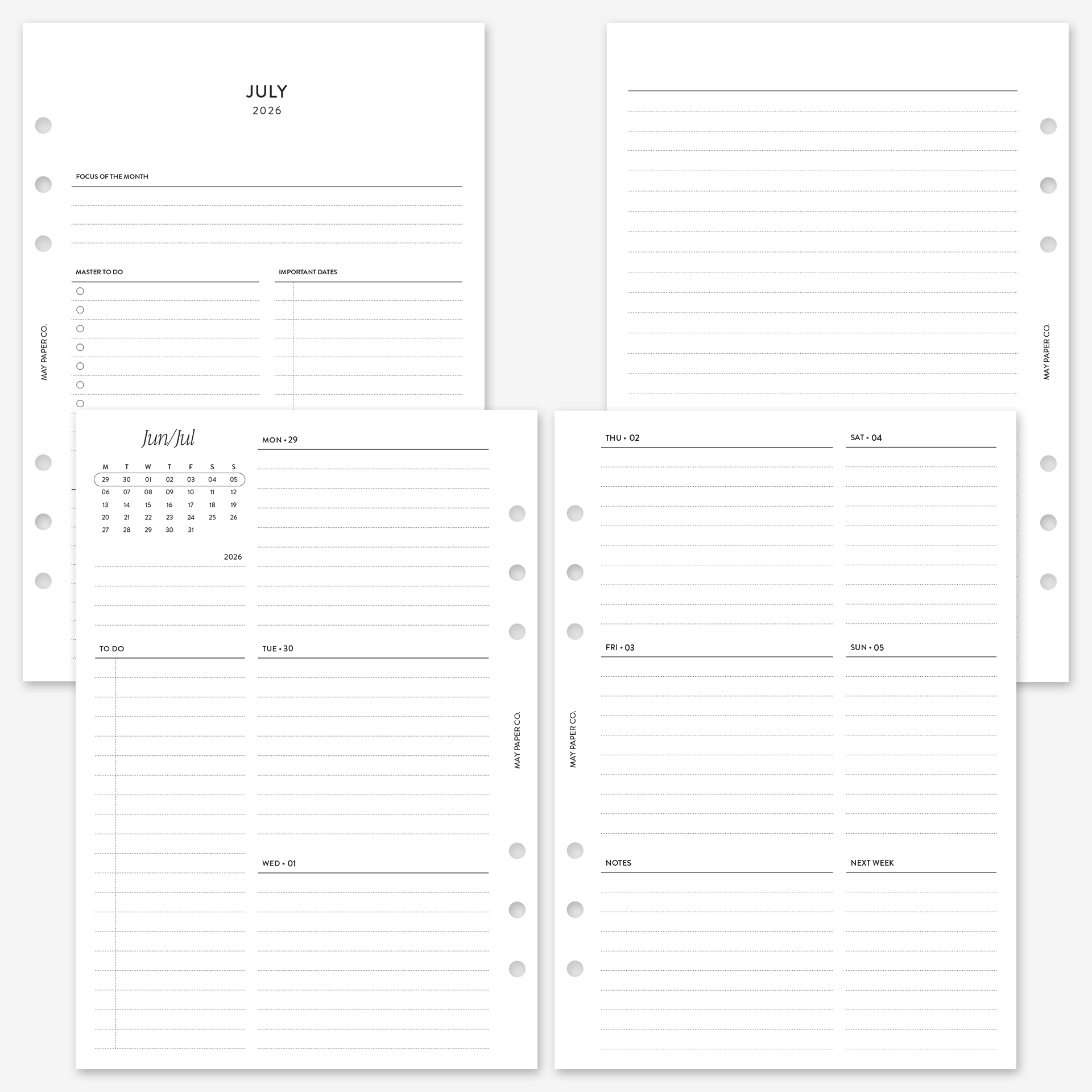 Printable 2026/2027 Weekly WO2P | Horizontal with Running Tasks | May ...