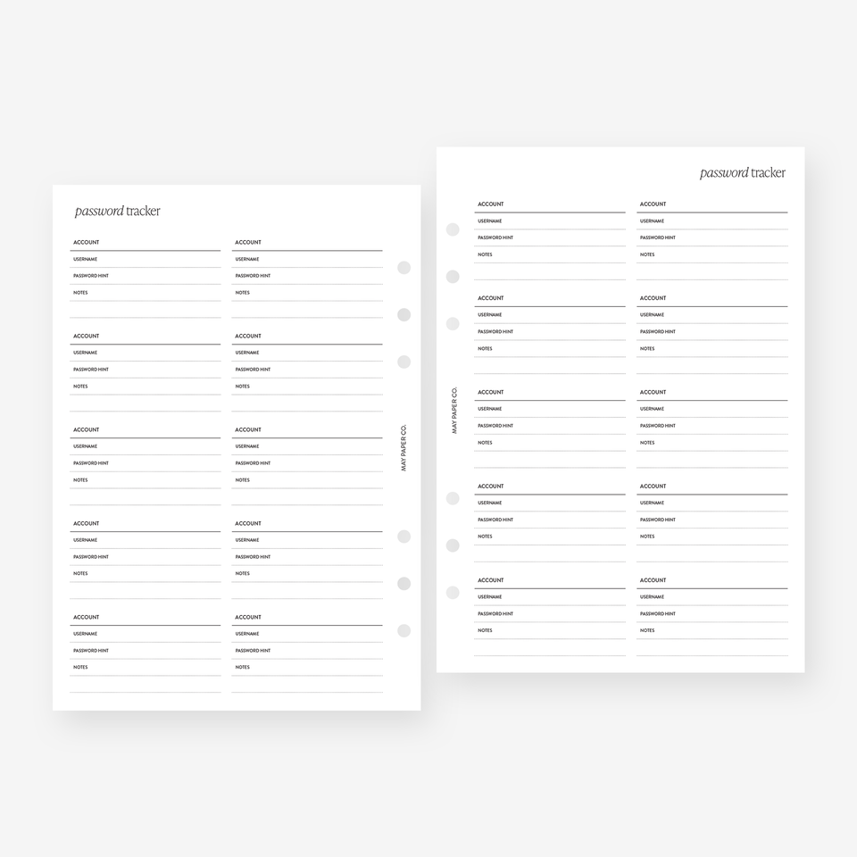 Printable Password Tracker | May Paper Co. – MAY PAPER CO.