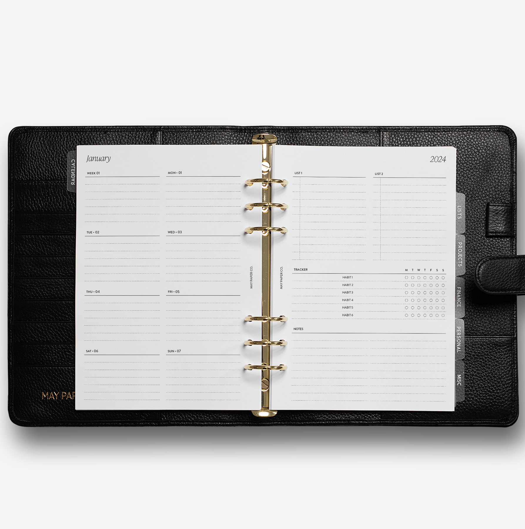 CUSTOM HEADERS 2024 WEEKLY Planner Insert Dated WO2P with Tracker