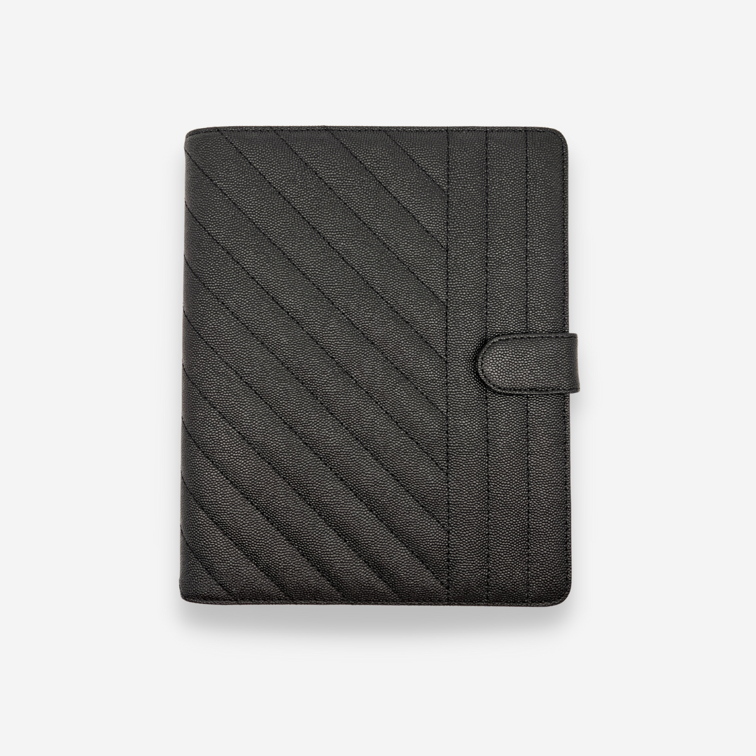 GLITCH Half Letter (No Rings) Leather Agenda Cover Signature Quilted | Black Caviar