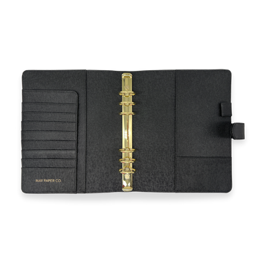 GLITCH A5 Rings Leather Agenda Cover Signature Quilted | Black Caviar