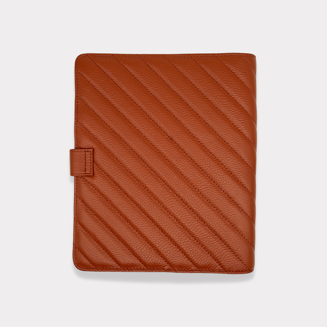 GLITCH Half Letter (No Rings) Leather Agenda Cover Signature Quilted | Cinnamon