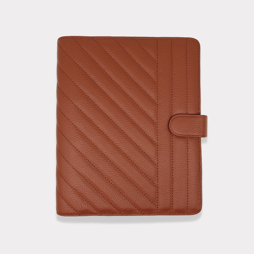 GLITCH Half Letter (No Rings) Leather Agenda Cover Signature Quilted | Cinnamon