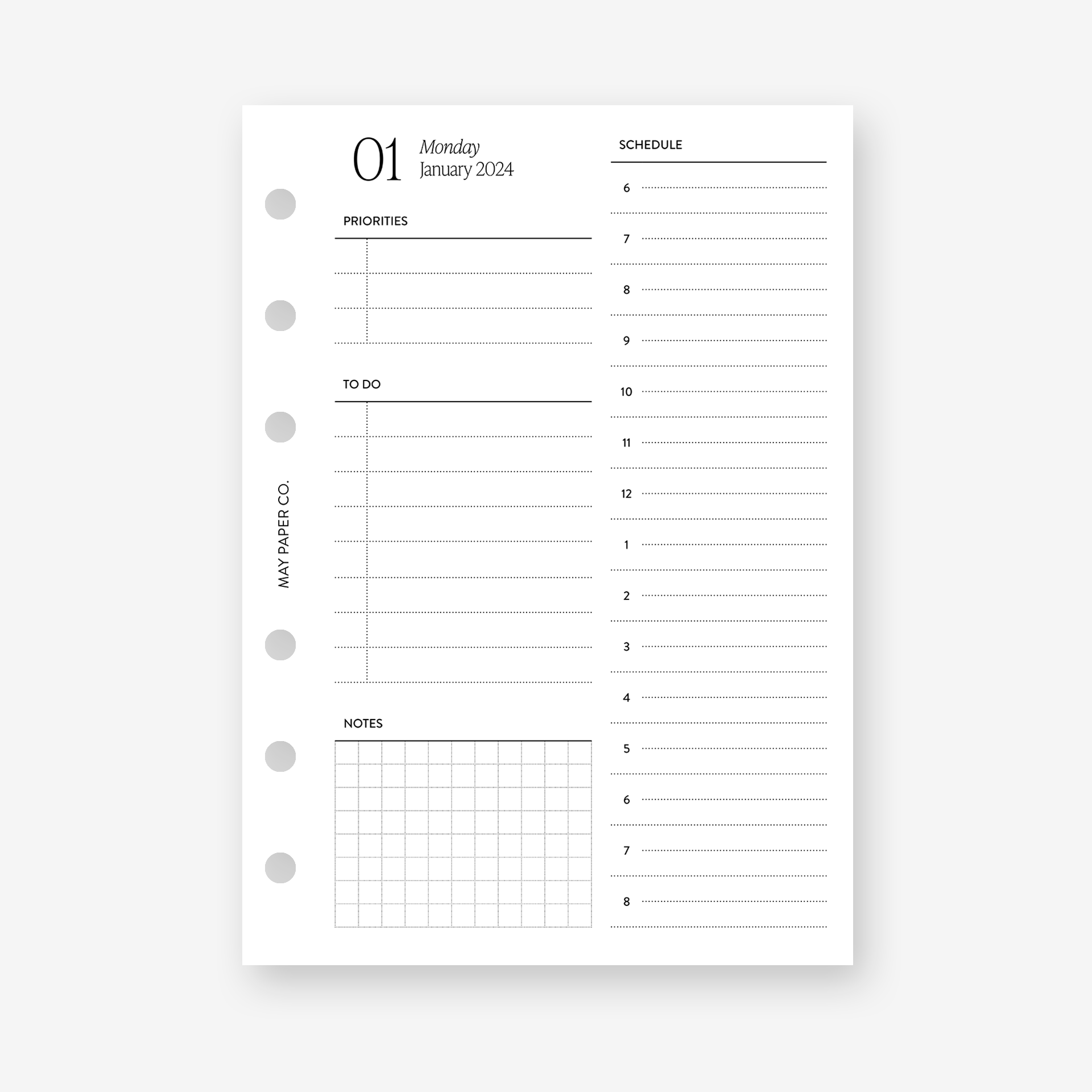 2024 Daily Planner Insert, Day on One Page Refill