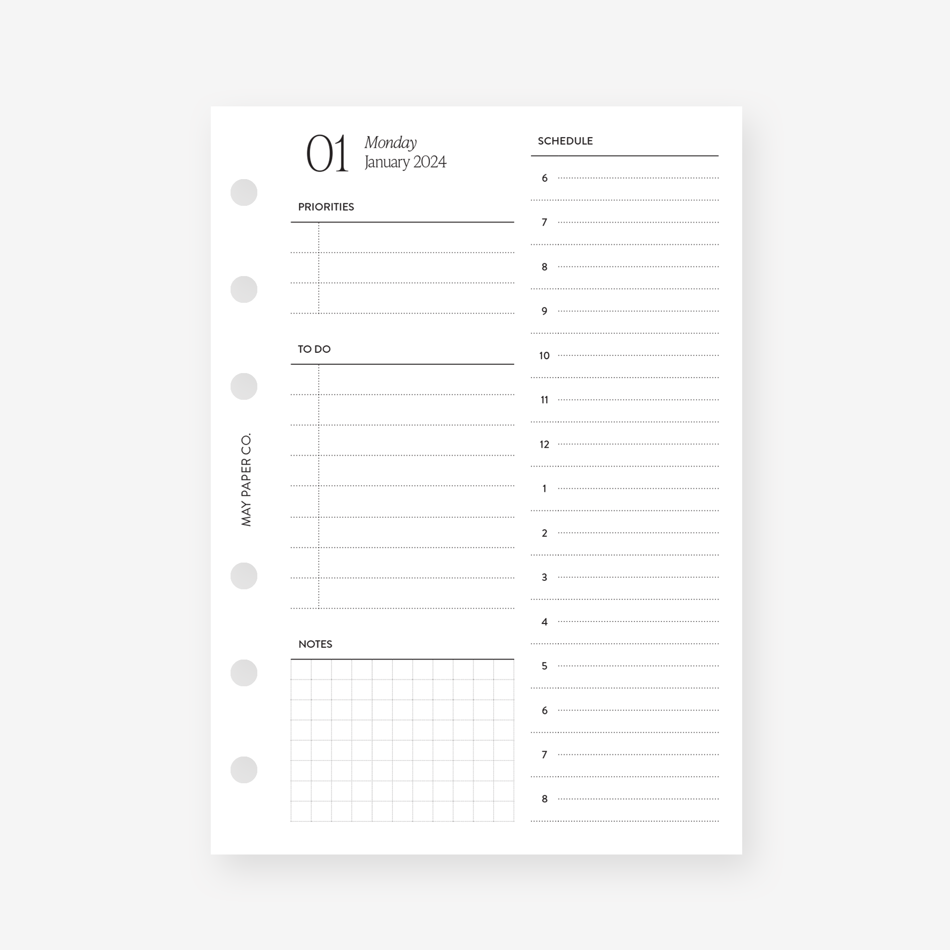 PRINTABLE 2024 DO1P Daily with Half Hourly Schedule Inserts