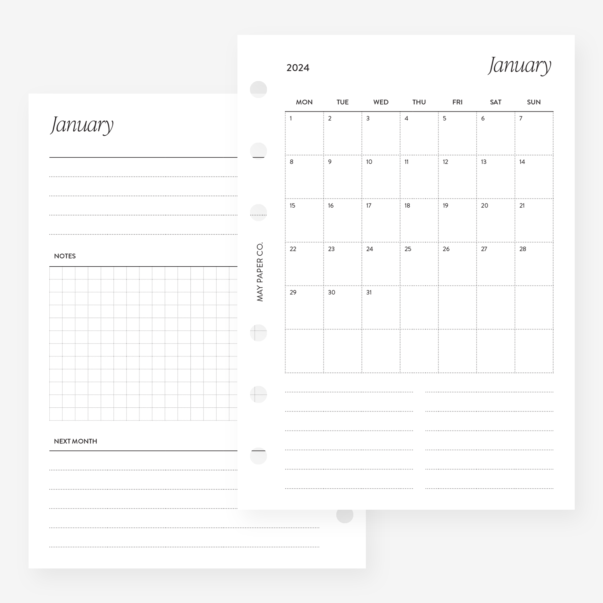 Important Dates Printable A6 Inserts: Minimal Ring Printables