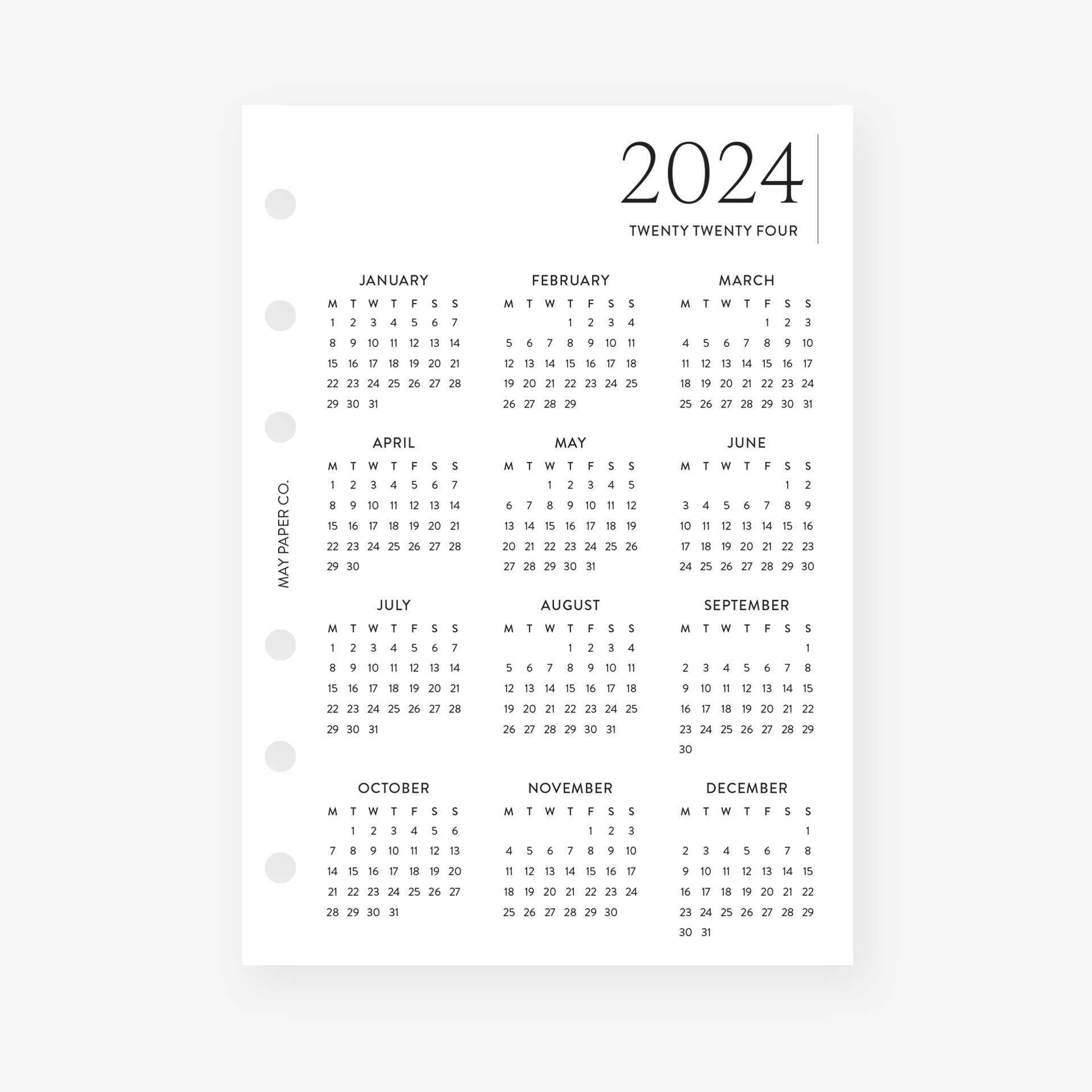 PRINTABLE 2024 Year at a Glance YO1P Overview
