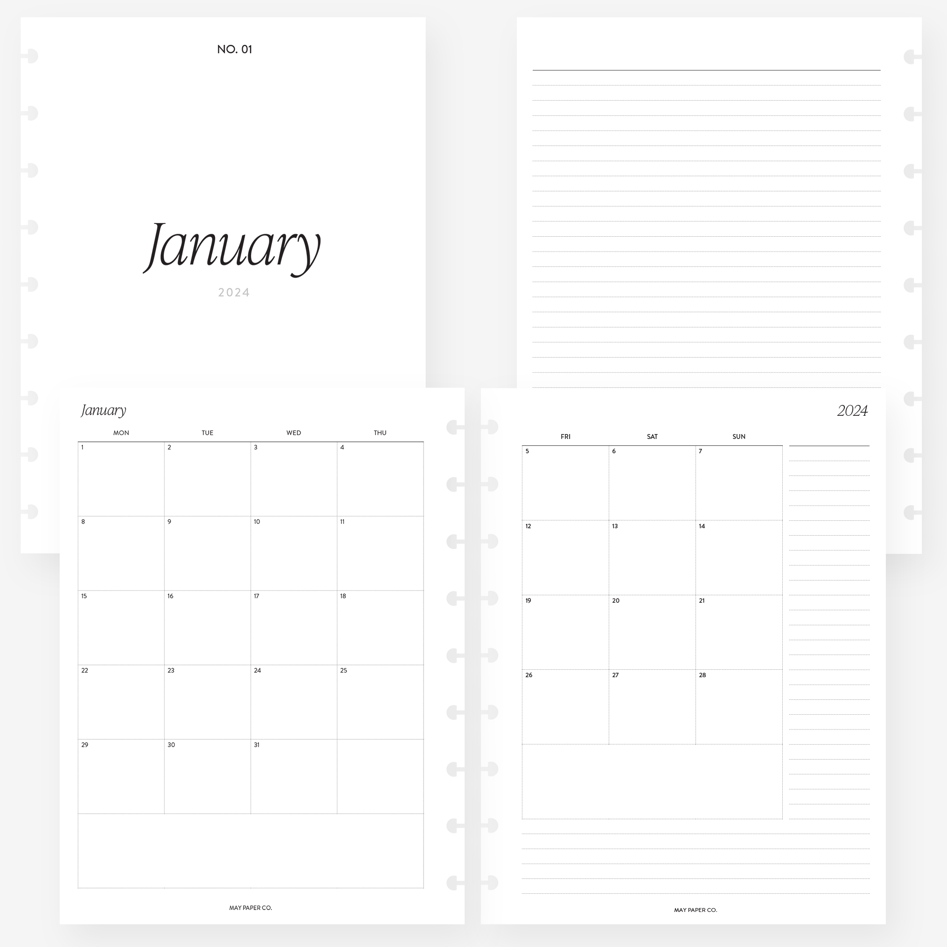 2024 MONTHLY Planner Insert Dated with Notes MO2P