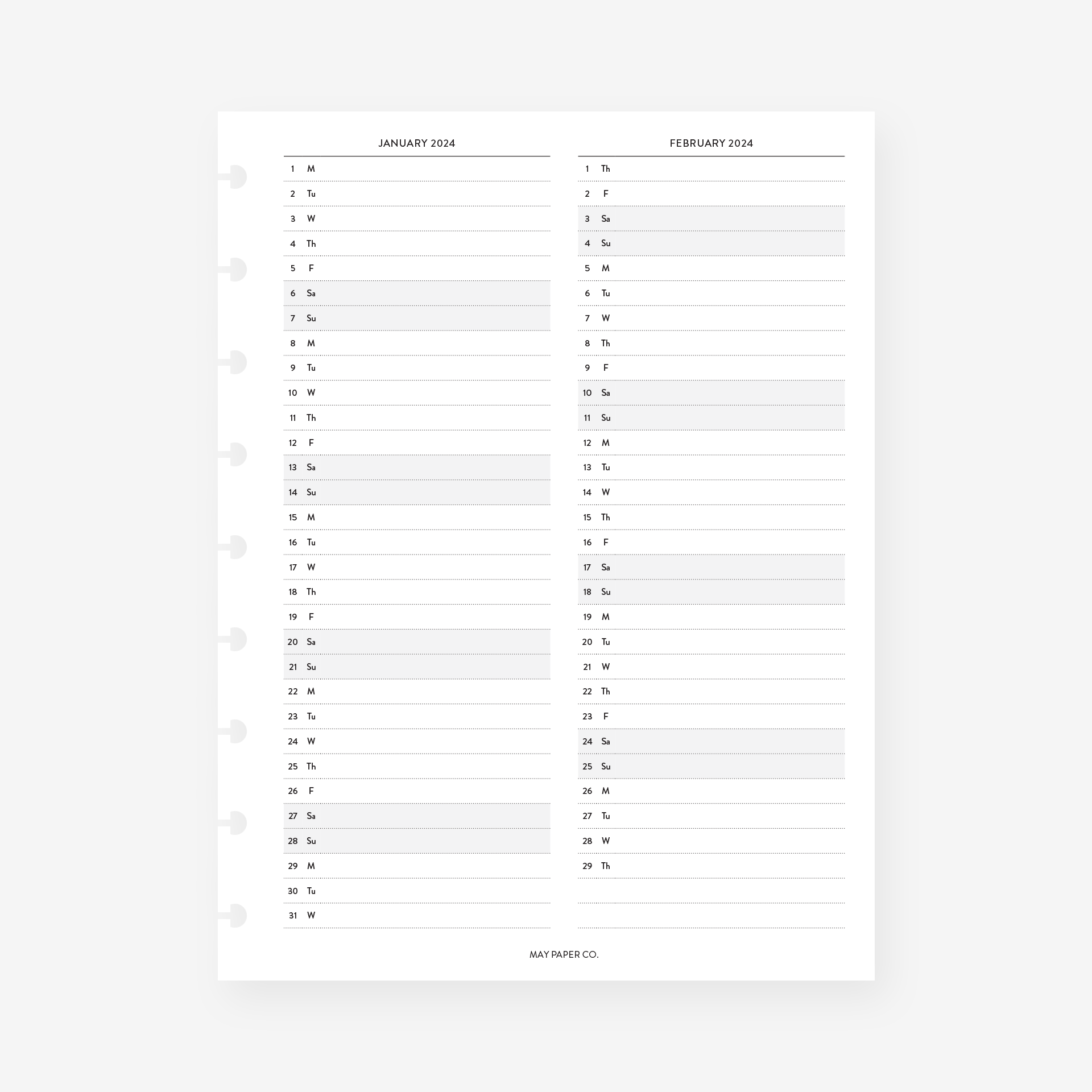 PRINTABLE 2024 Vertical Monthly Overview