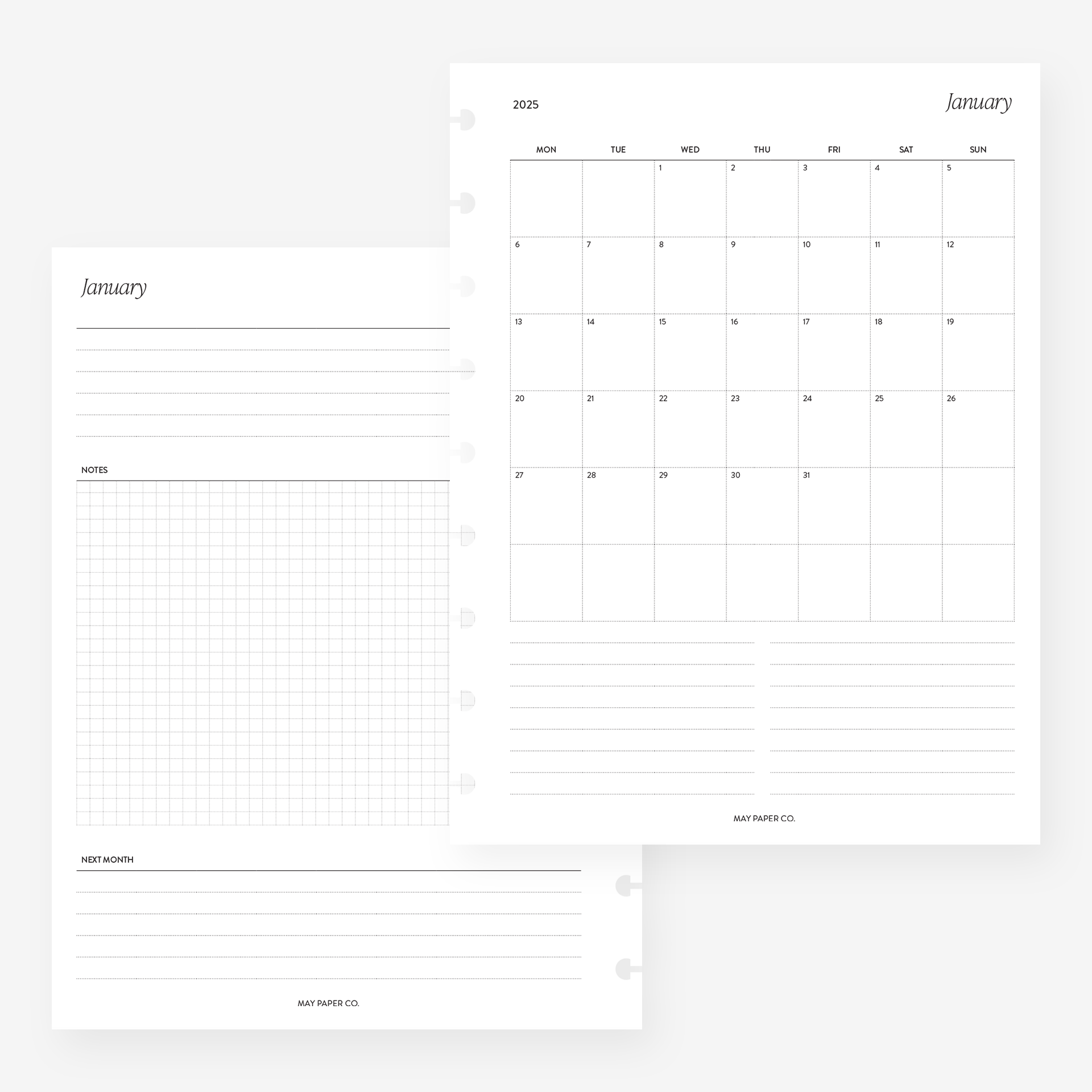 printable-2025-month-on-one-page-mo1p-separable-months-may-paper-co for Free Printable Personal Size Planner Inserts PRINTABLE 2025 Month on One Page MO1P (Separable Months) | MAY PAPER CO. for Free Printable Personal Size Planner Inserts