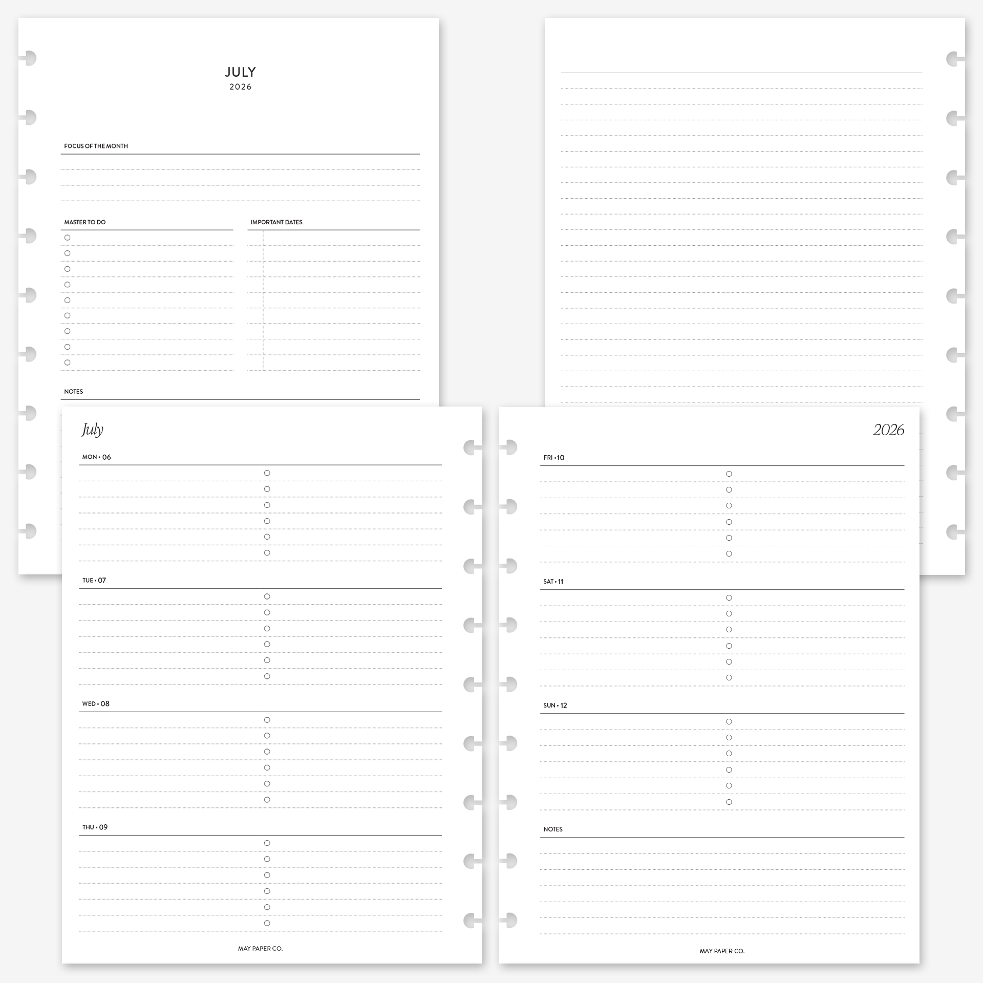 Printable 2026/2027 Weekly WO2P | Horizontal Lined with Tasks | May ...