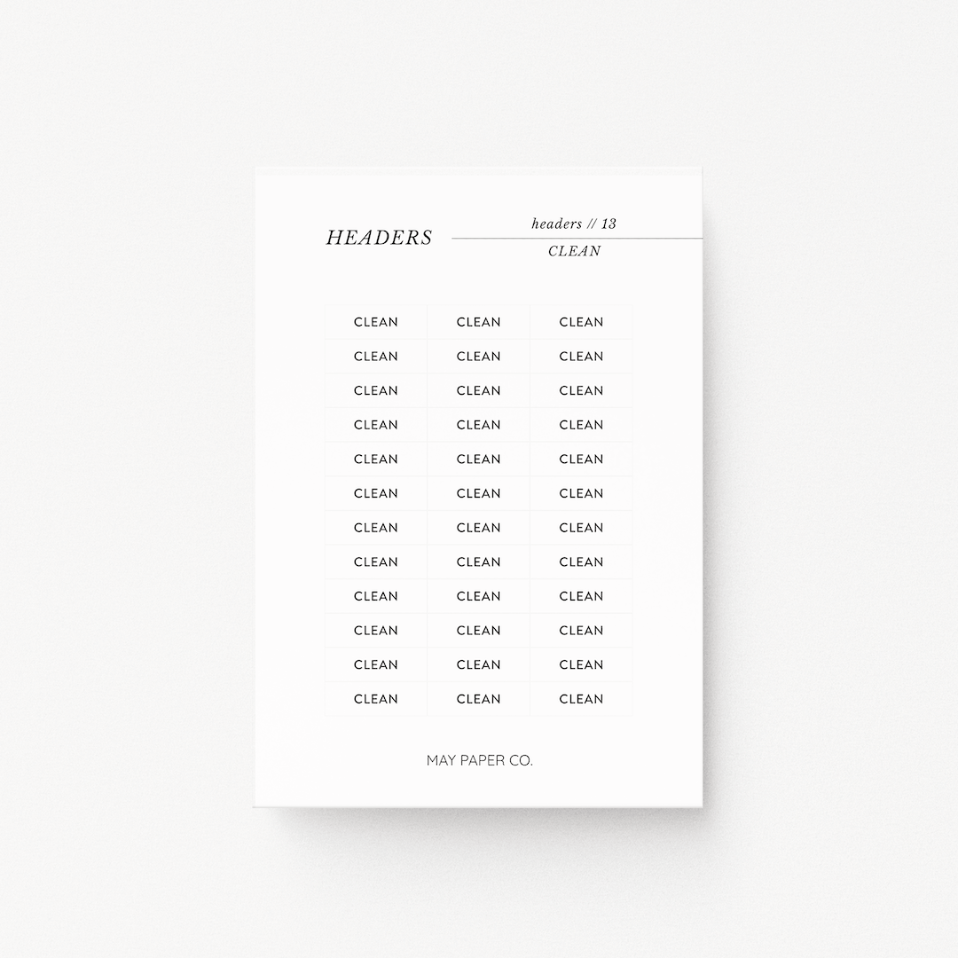 Clean | Functional Sticker Headers (Set of 2) | MAY PAPER CO.