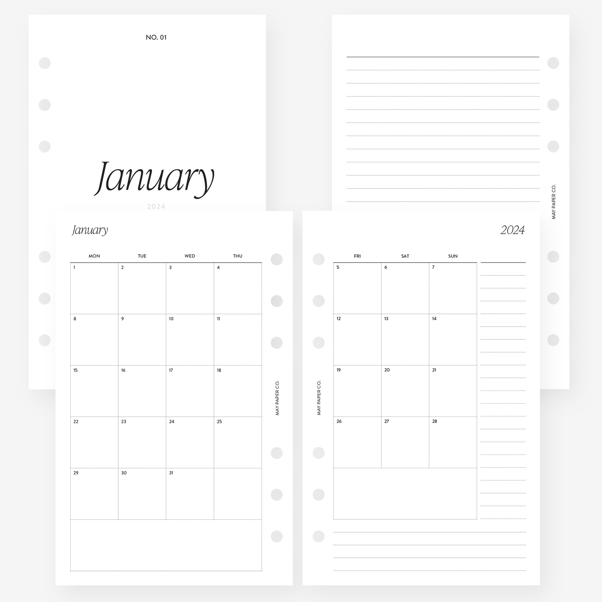 PRINTABLE 2024 MO2P Monthly Month On Two Pages Dated with NOTES