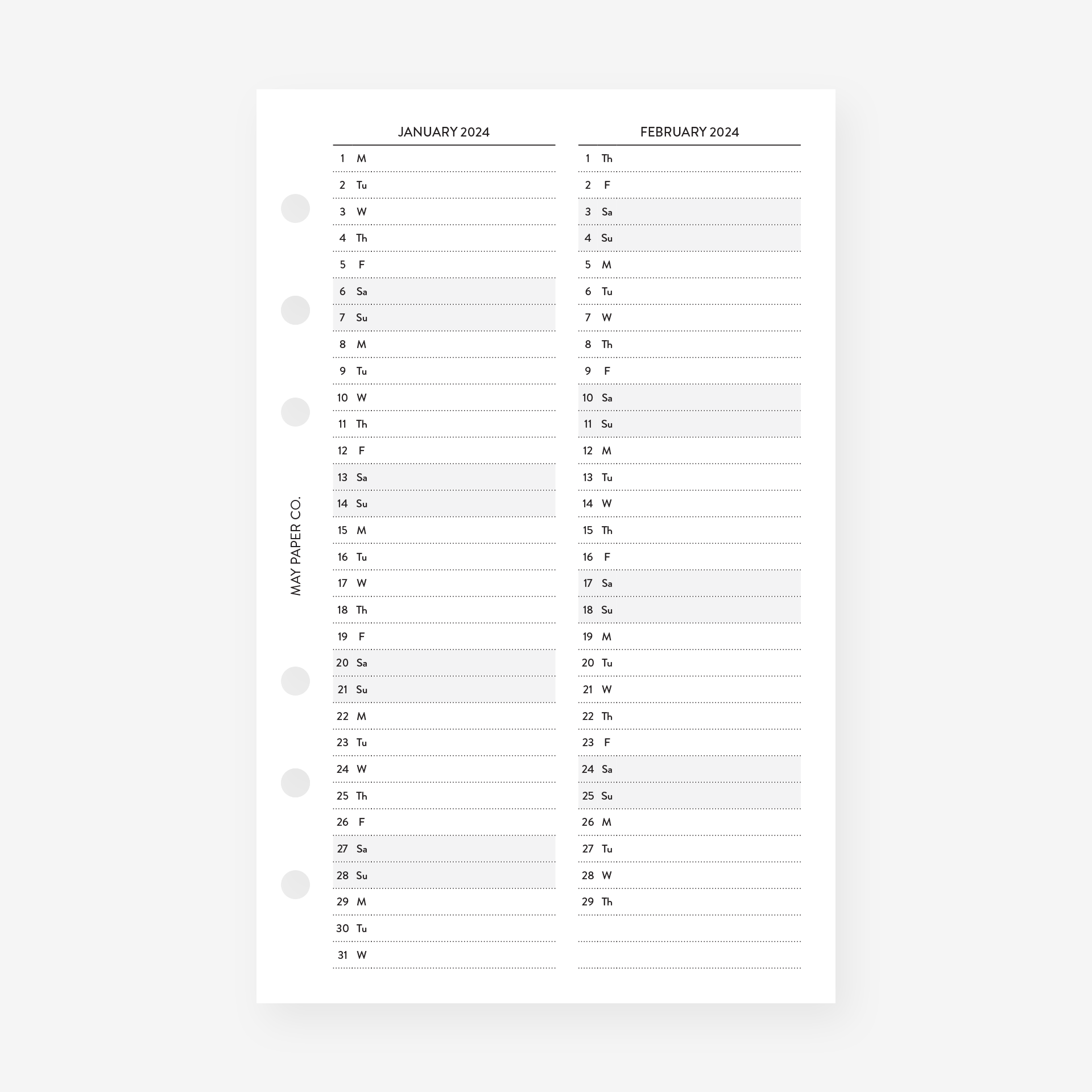 2024 Vertical Monthly Overview Planner Insert