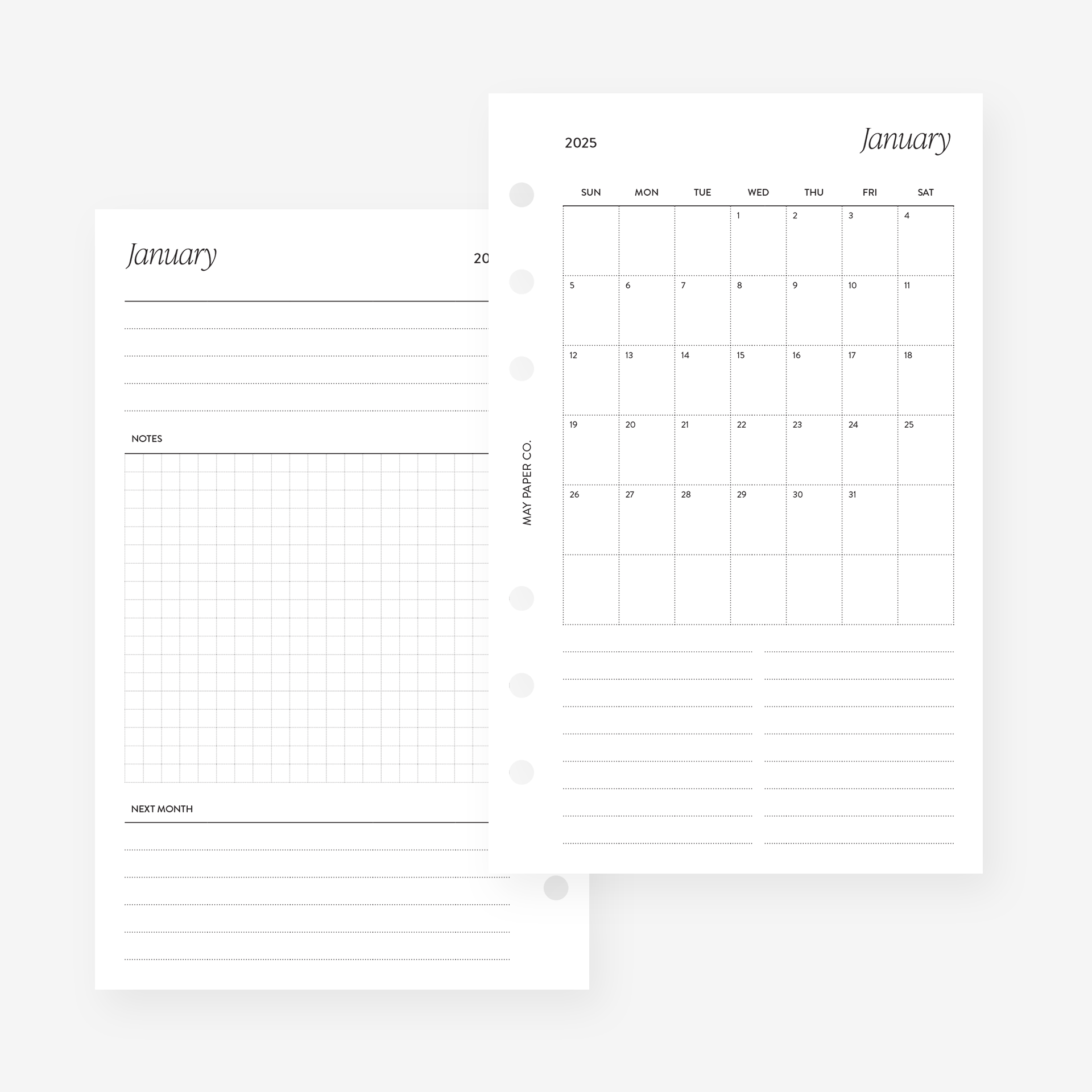 PRINTABLE 2025 Month on One Page MO1P (Separable Months) | MAY PAPER CO. printable-2025-month-on-one-page-mo1p-separable-months-may-paper-co