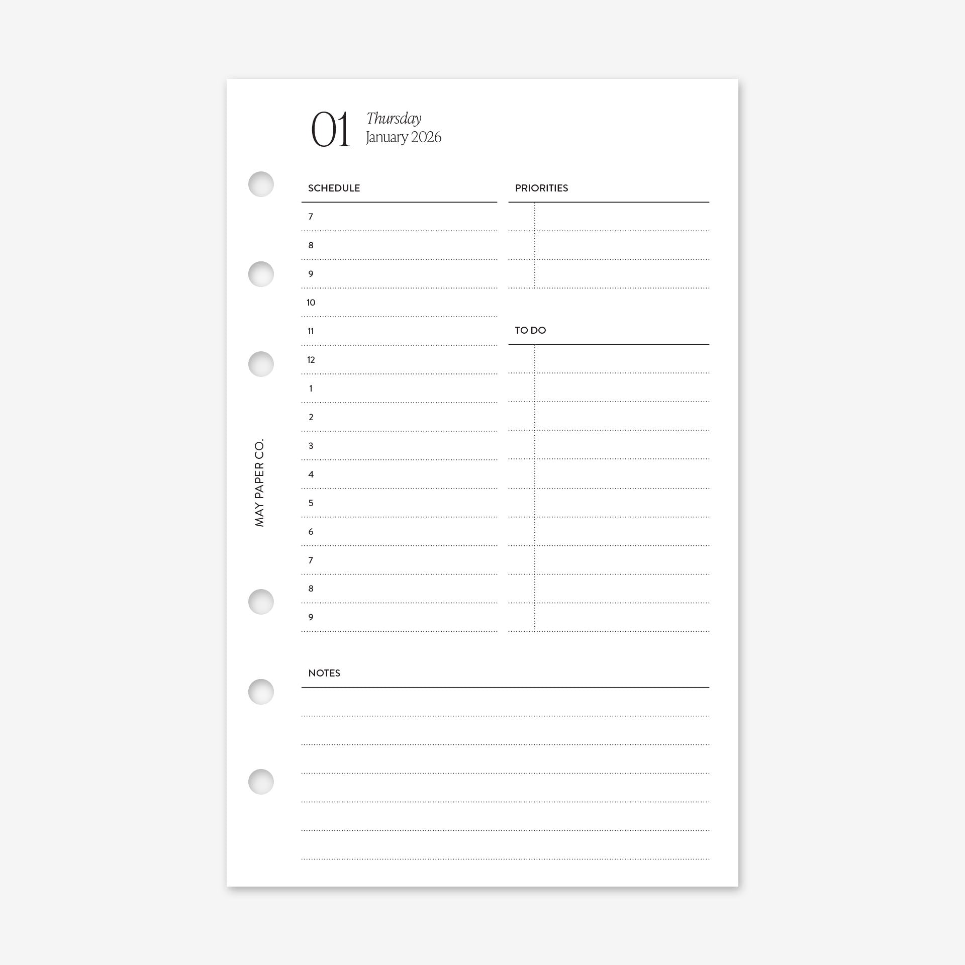 Printable 2026 Daily DO1P | Hourly Schedule | May Paper Co. – MAY PAPER CO.