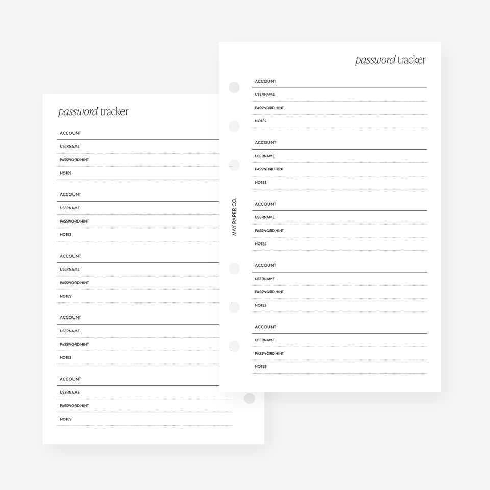 Printable Password Tracker | May Paper Co. – MAY PAPER CO.