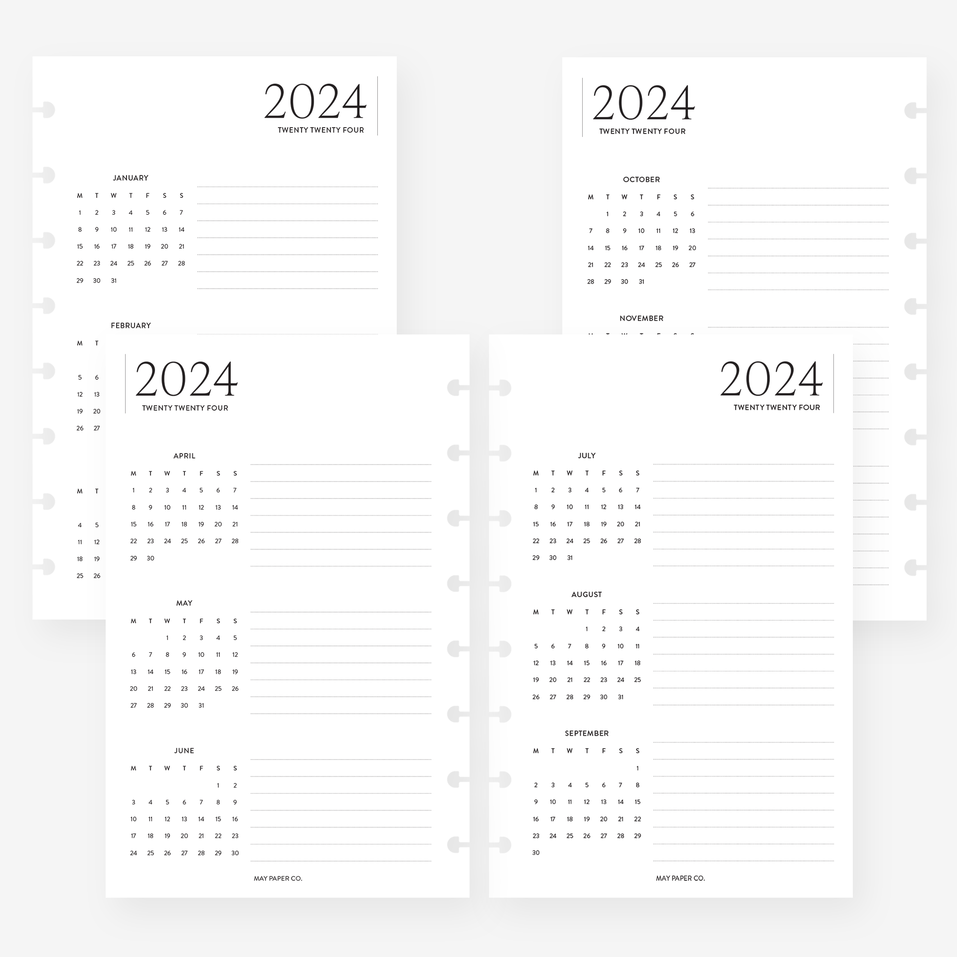 2024 Quarterly Overview (with lines) Planner Insert