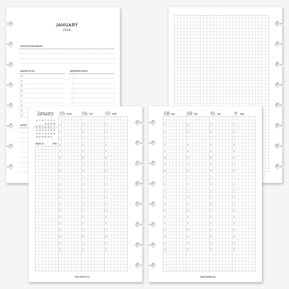 Printable 2026 Weekly WO2P | Vertical Grid | May Paper Co. – MAY PAPER CO.
