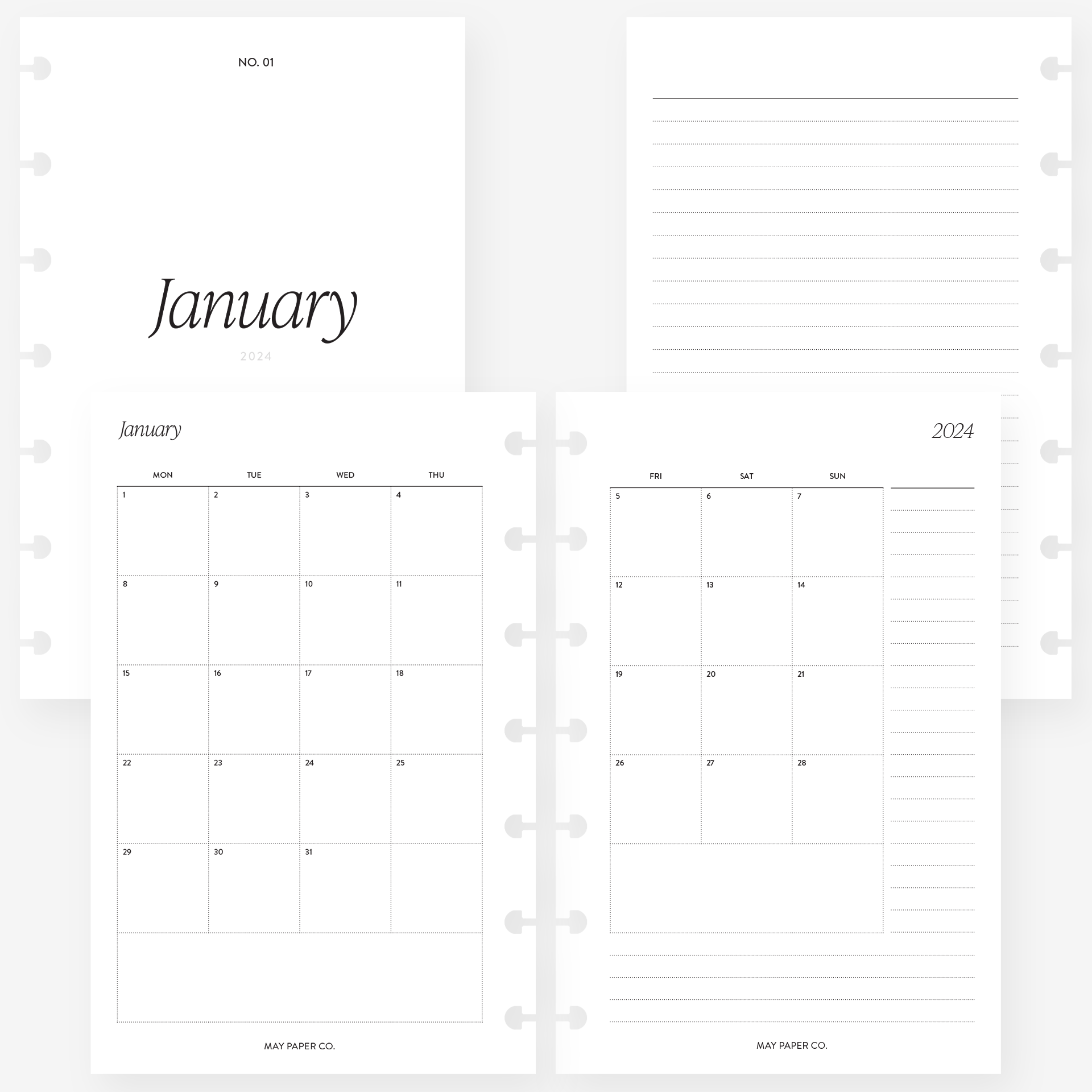 PRINTABLE 2024 MO2P Monthly Month On Two Pages Dated with NOTES