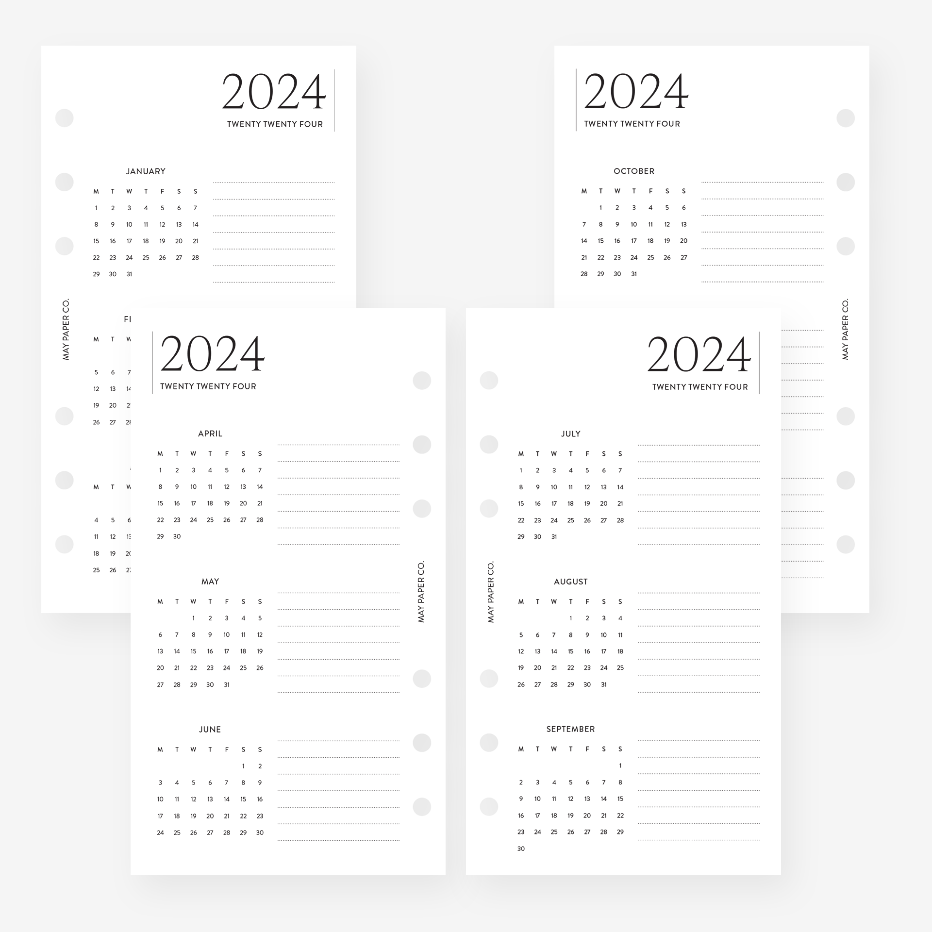 2024 A5 Planner Inserts  Yearly Minimal Filofax Refills
