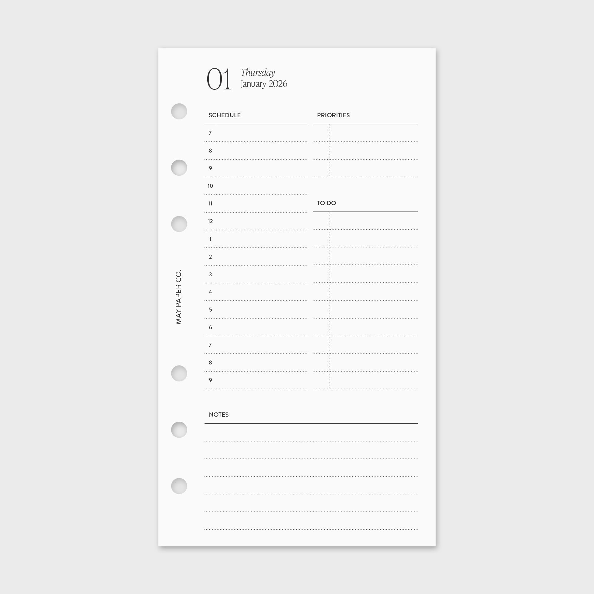 Printable 2026 Daily DO1P | Hourly Schedule | May Paper Co. – MAY PAPER CO.