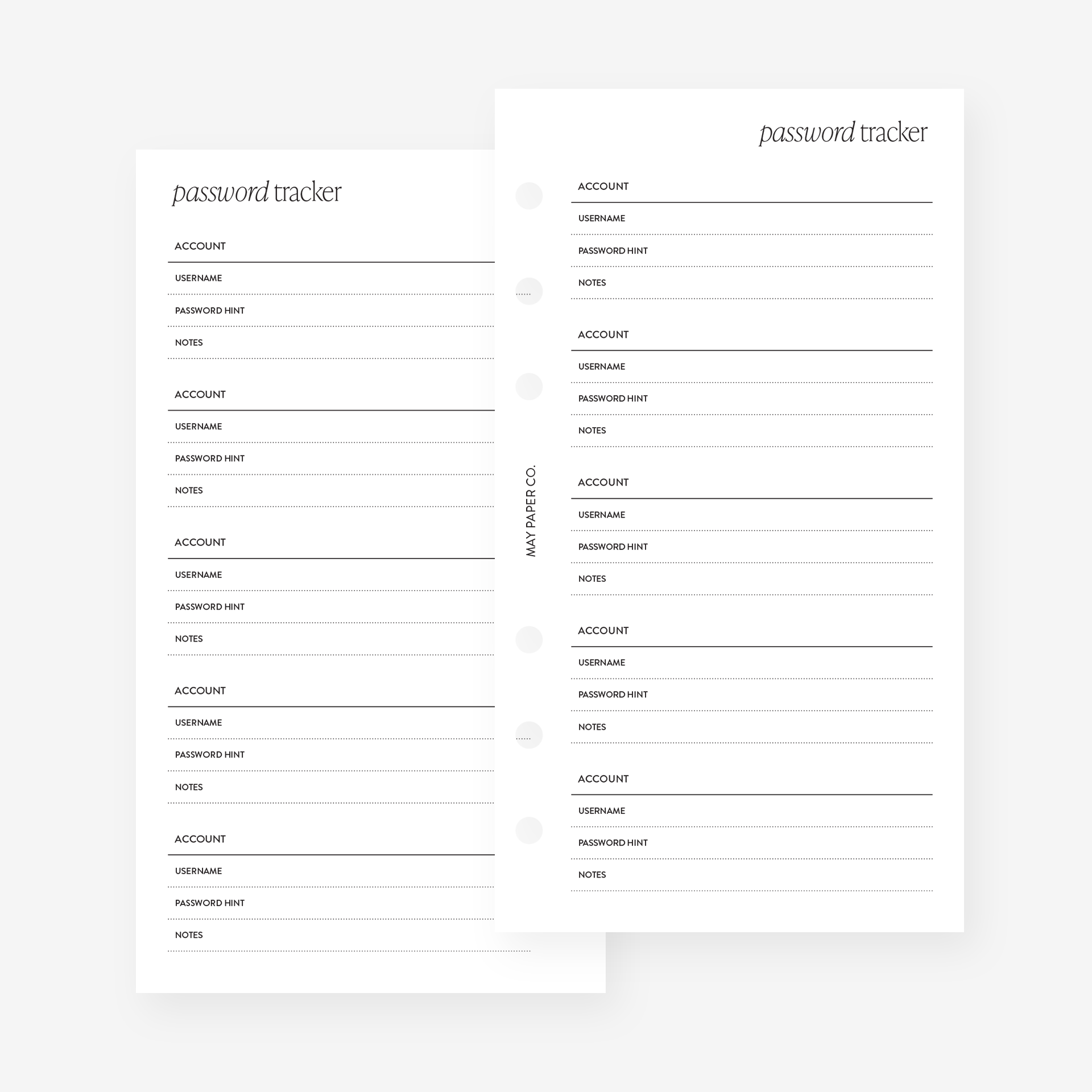 Papper Password Log Printable Password Tracker | May Paper Co. – MAY PAPER CO.
