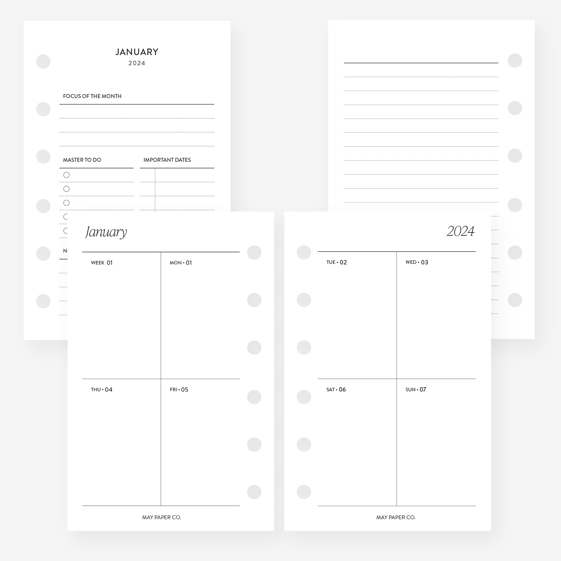 2024 WEEKLY Planner Insert Dated WO2P Vertical Border Blank