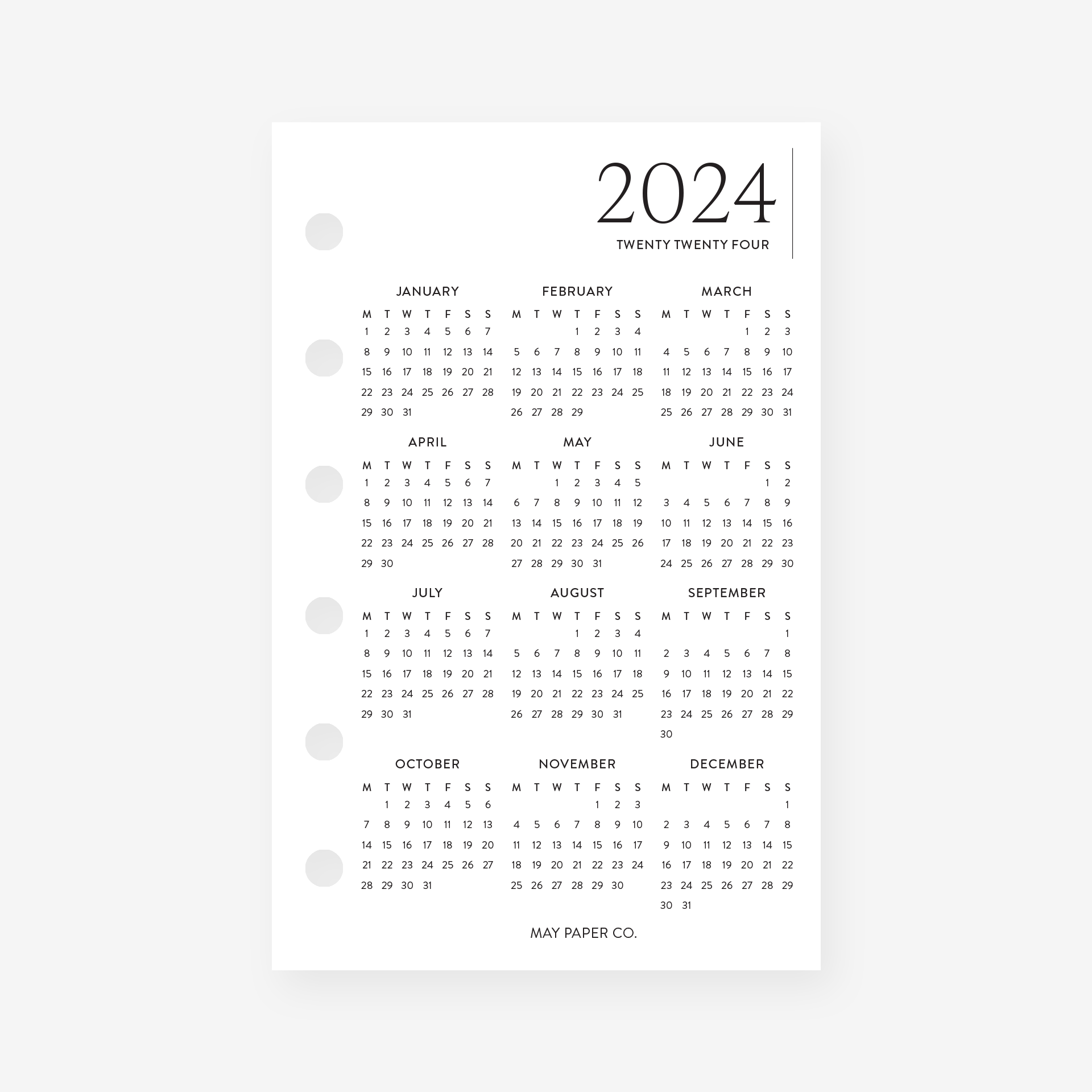 2024 YO1P Year at a Glance Printed Dashboard