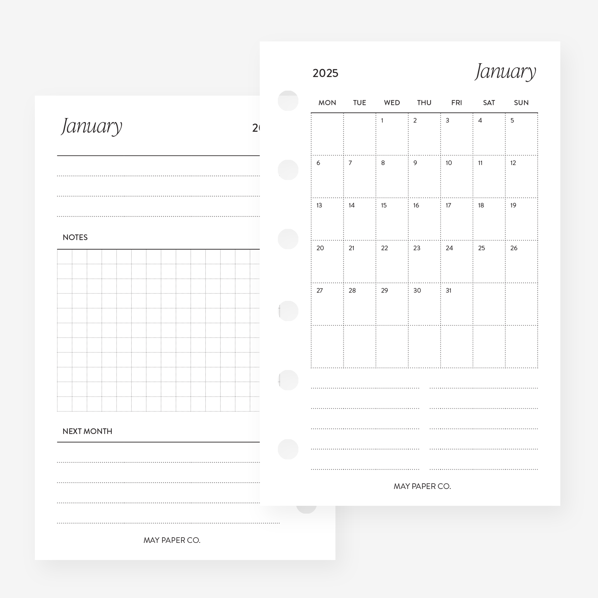 PRINTABLE 2025 Month on One Page MO1P (Separable Months) | MAY PAPER CO. printable-2025-month-on-one-page-mo1p-separable-months-may-paper-co