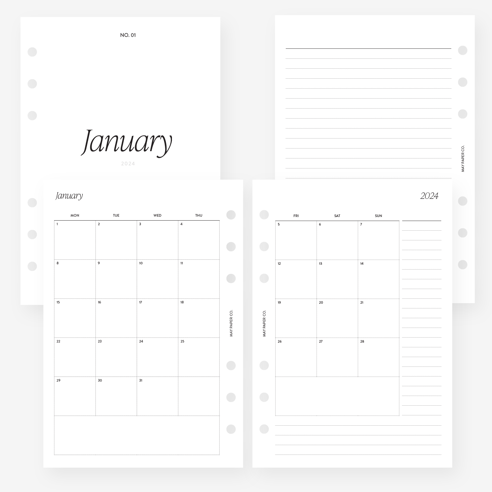 2024 MONTHLY Planner Insert Dated with Notes MO2P