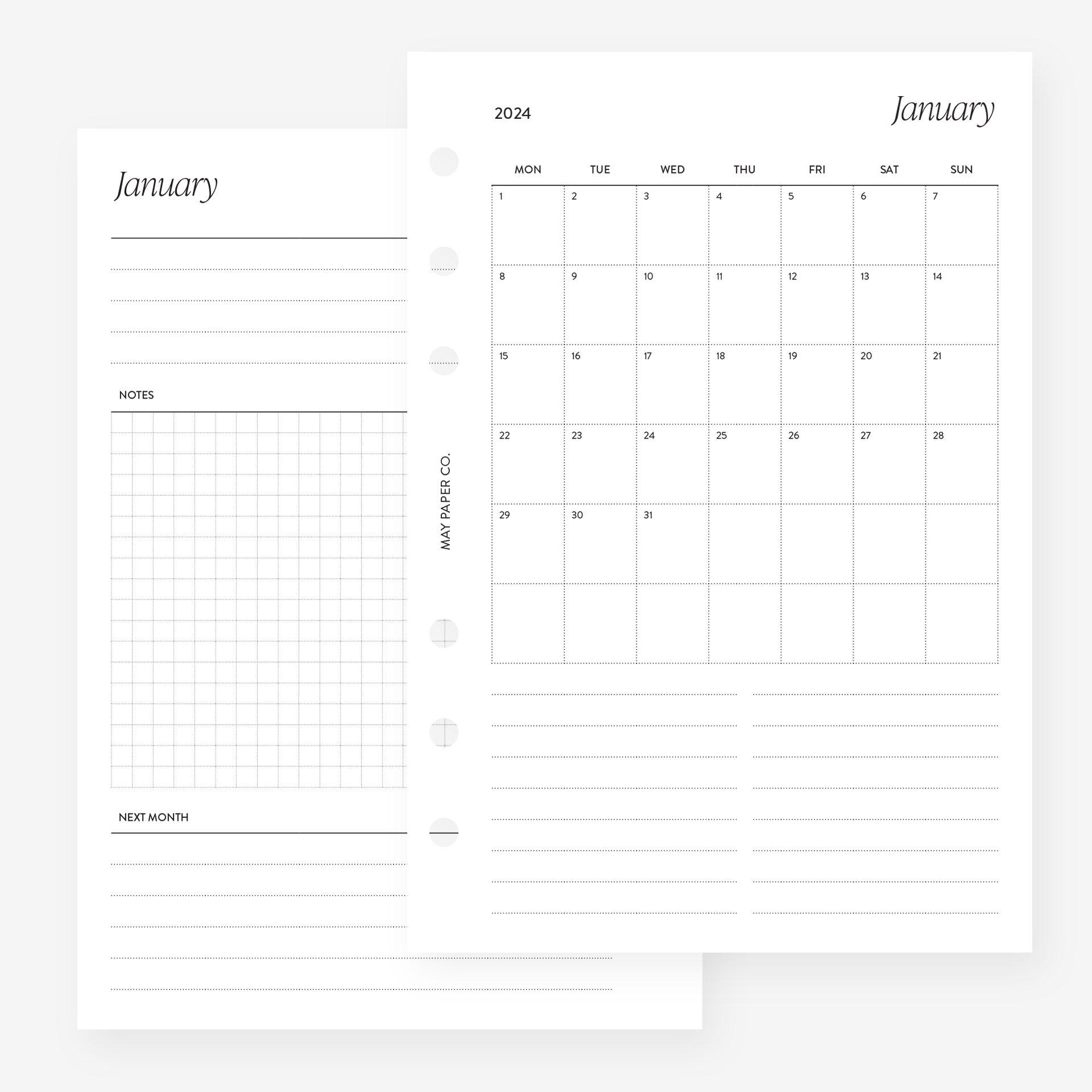 2024 MO1P Month On One Page Dated Planner Insert