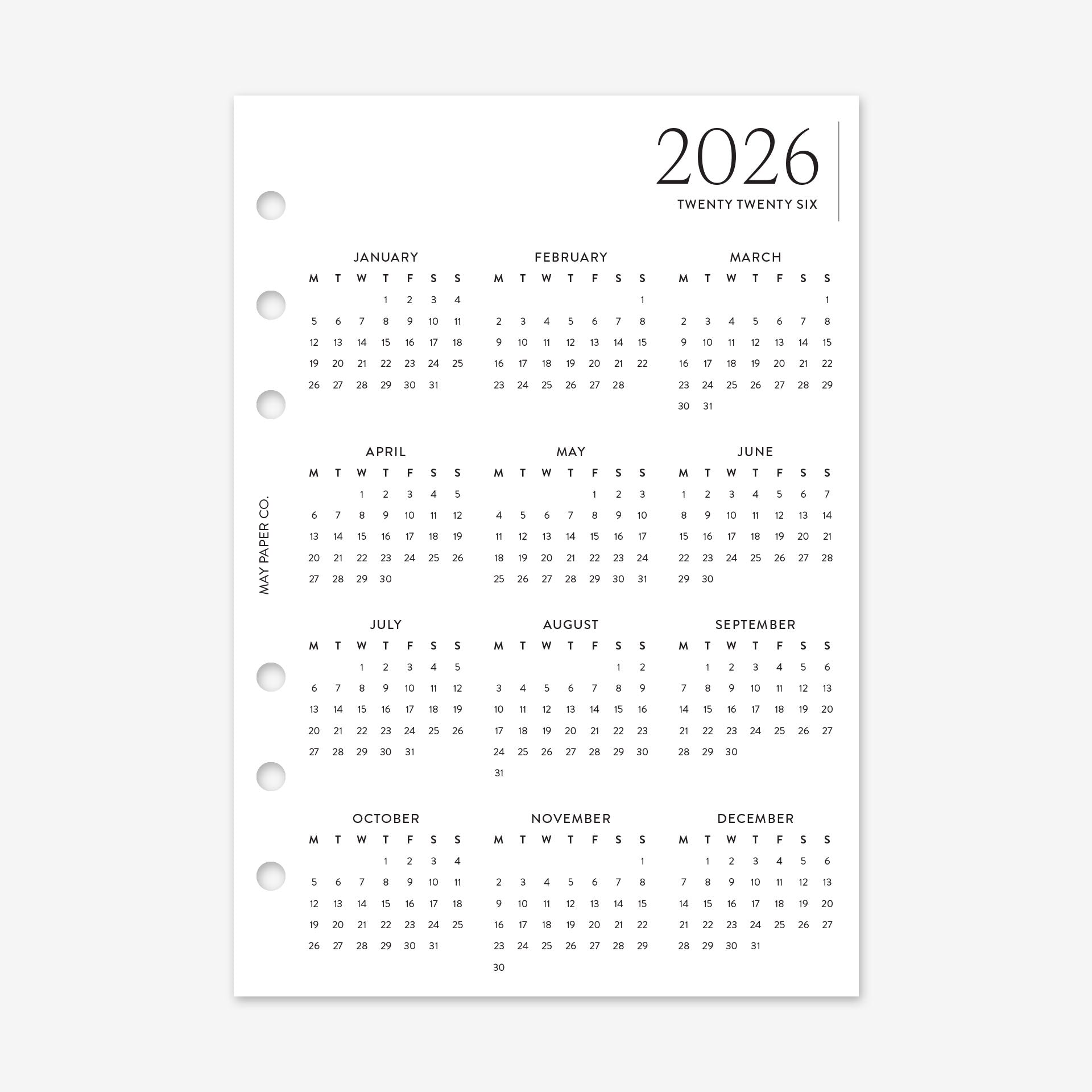Printable 2026 Year at a Glance Dashboard | May Paper Co. – MAY PAPER CO.