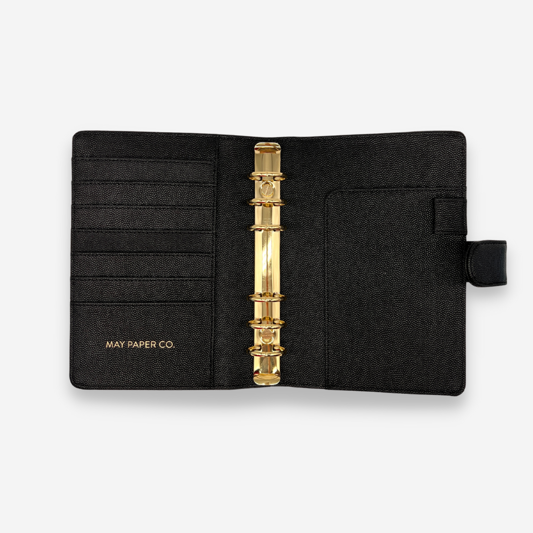 GLITCH Personal Rings Leather Agenda Cover Signature Quilted | Black Caviar