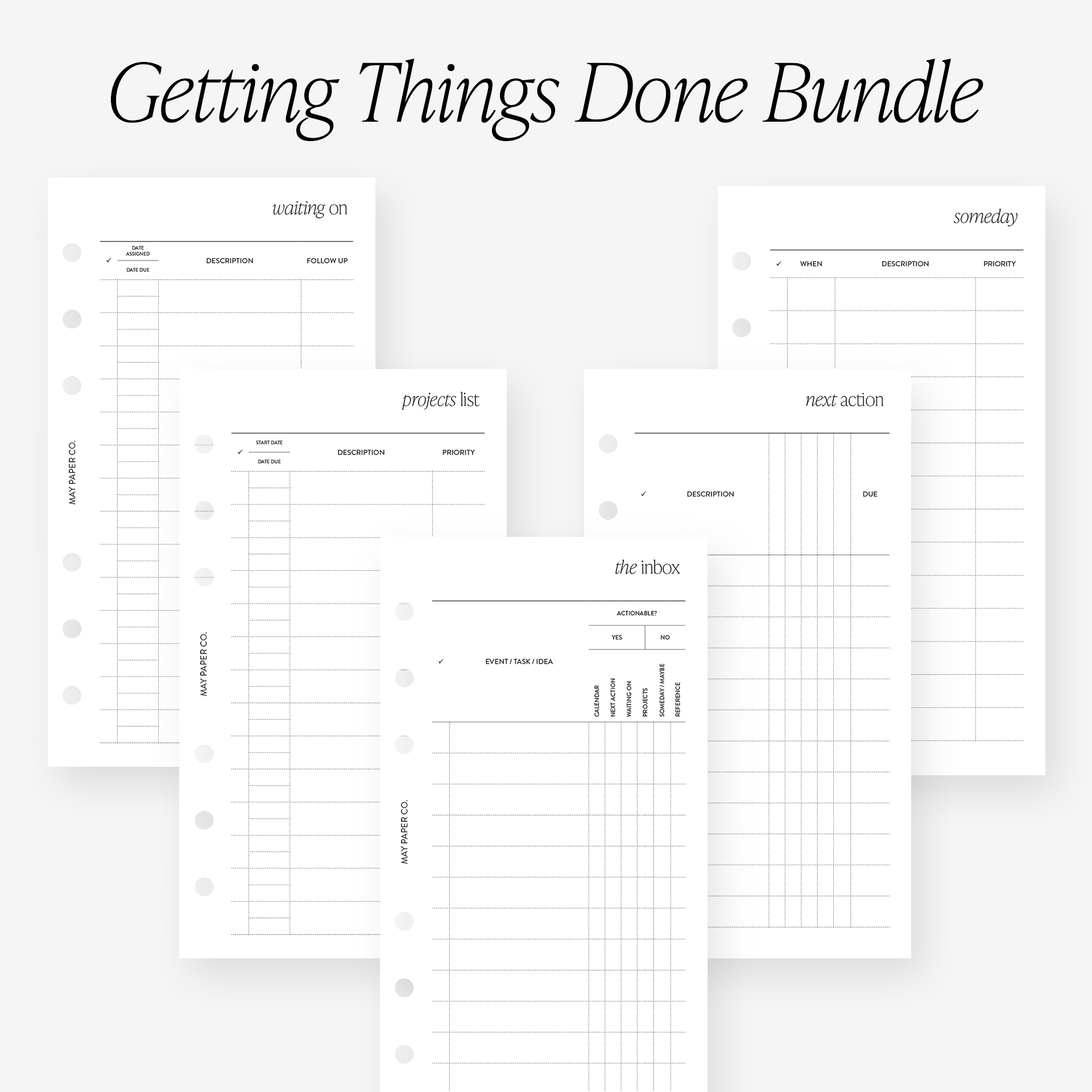 Getting Things Done Planner Insert Bundle