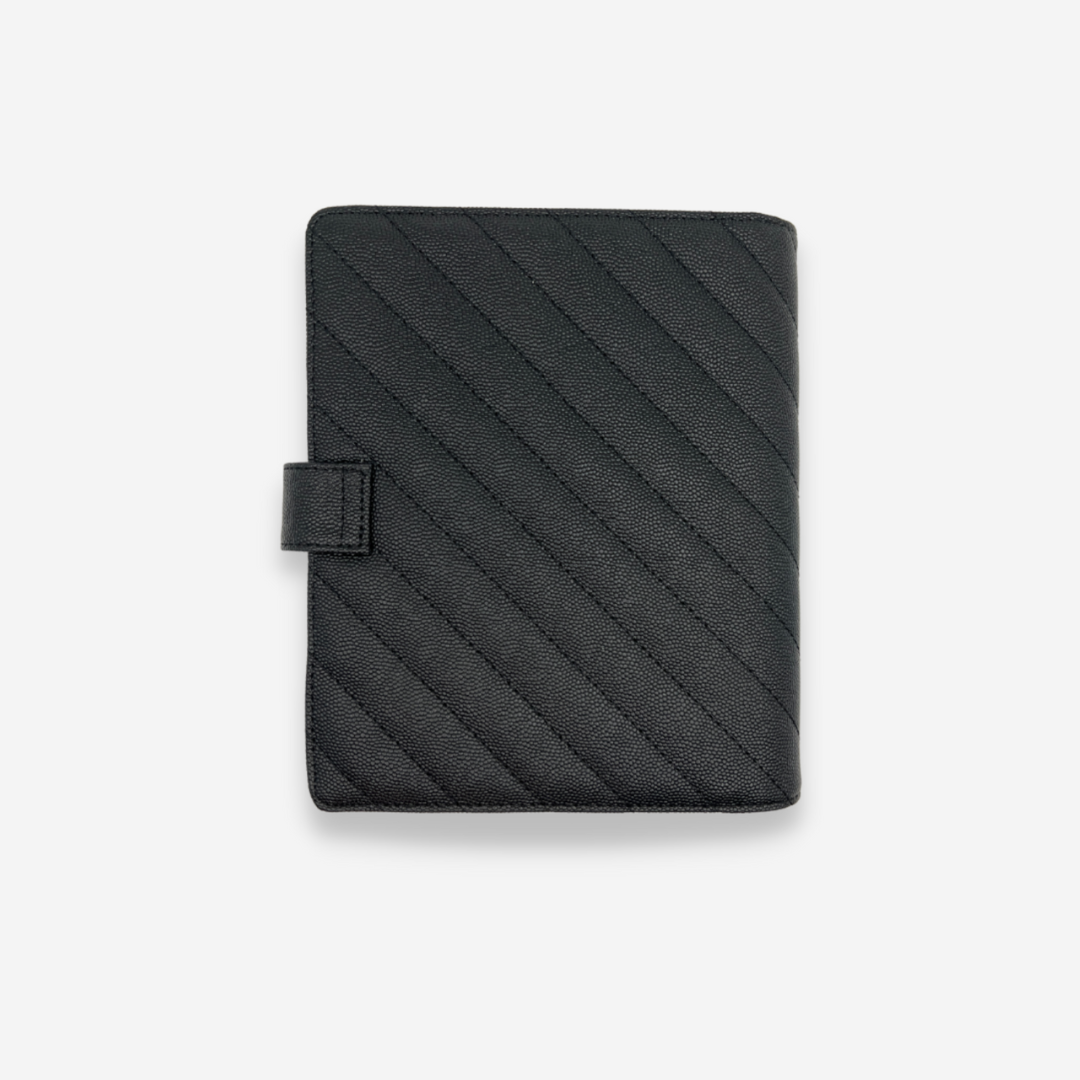 GLITCH Personal Wide Rings Leather Agenda Cover Signature Quilted | Black Caviar