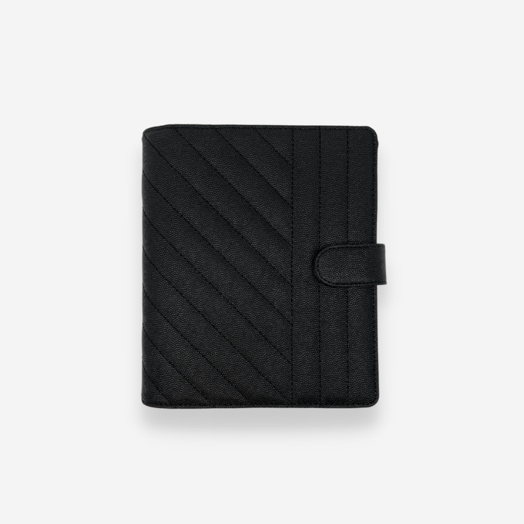 GLITCH Personal Wide Rings Leather Agenda Cover Signature Quilted | Black Caviar