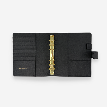 GLITCH Personal Wide Rings Leather Agenda Cover Signature Quilted | Black Caviar