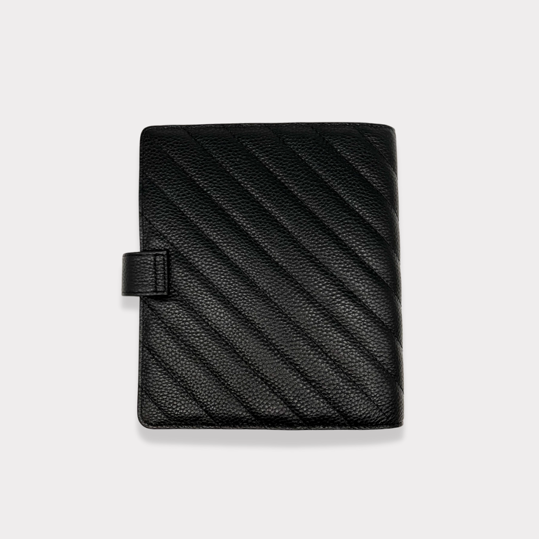 Personal Wide Rings Leather Agenda Cover Signature Quilted | Liquorice