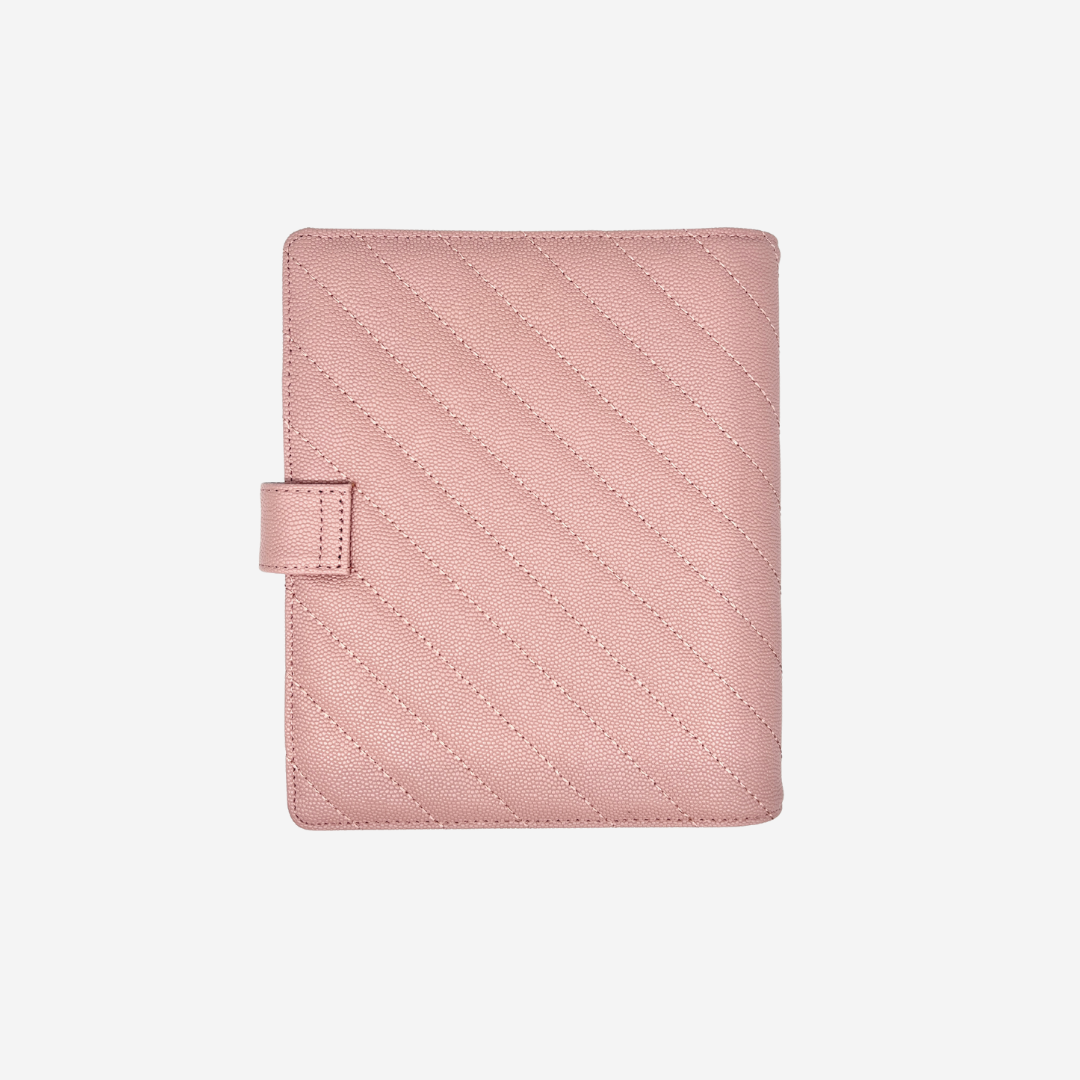 GLITCH Personal Wide Rings Leather Agenda Cover Signature Quilted | Pink Caviar