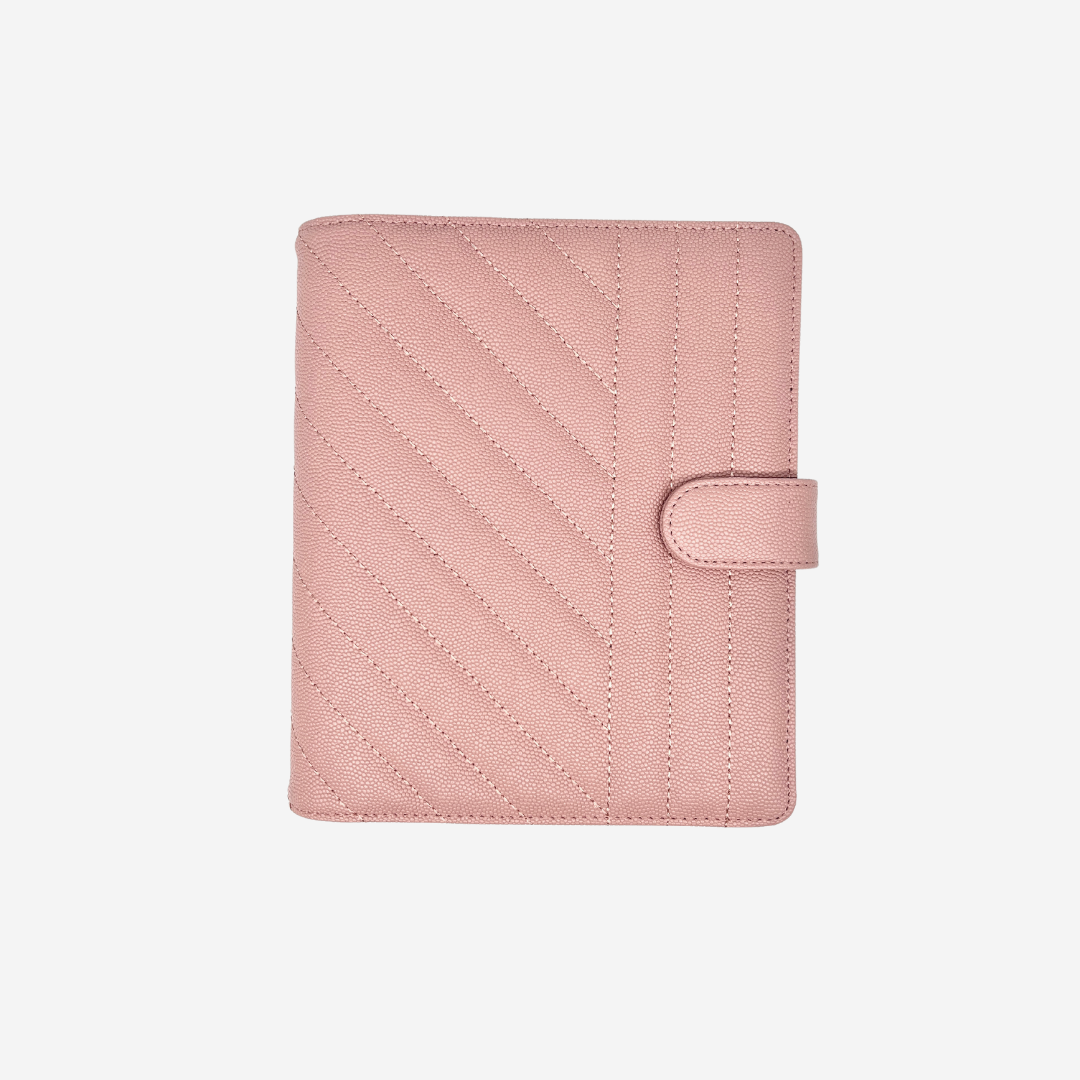 GLITCH Personal Wide Rings Leather Agenda Cover Signature Quilted | Pink Caviar