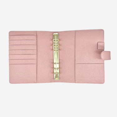 GLITCH Personal Wide Rings Leather Agenda Cover Signature Quilted | Pink Caviar