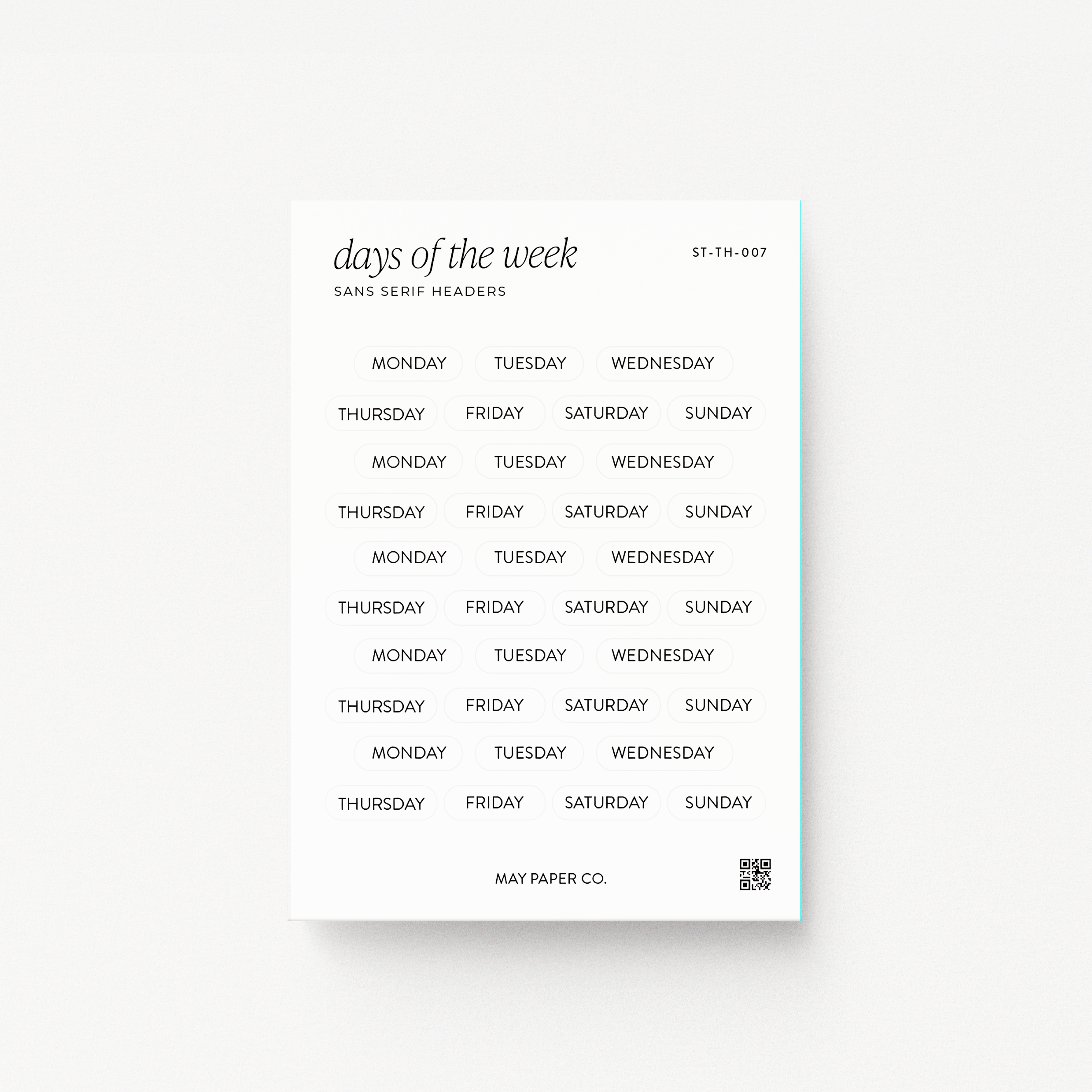 Sans Serif Days of the Week | Transparent Header Stickers
