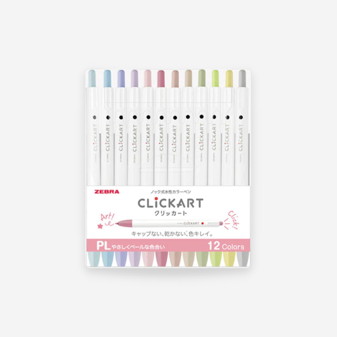 Zebra Click Art Retractable Markers (Set of 12) Pastel Colour Set