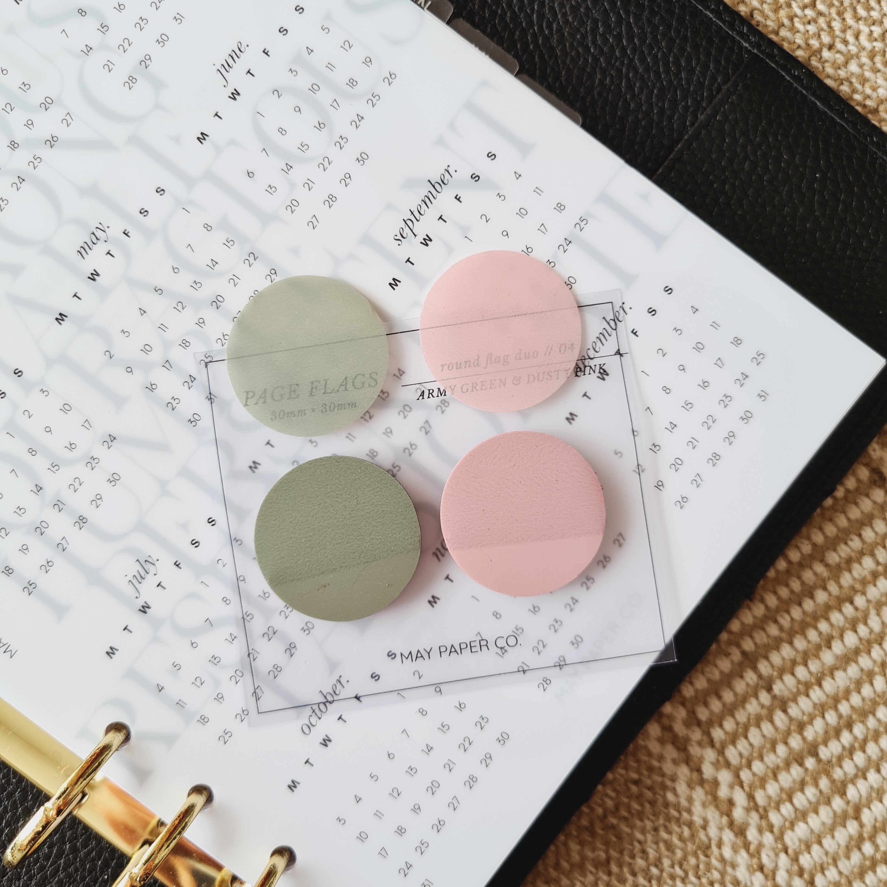 Transparent Round Page Flag Duo | Army Green & Dusty Rose
