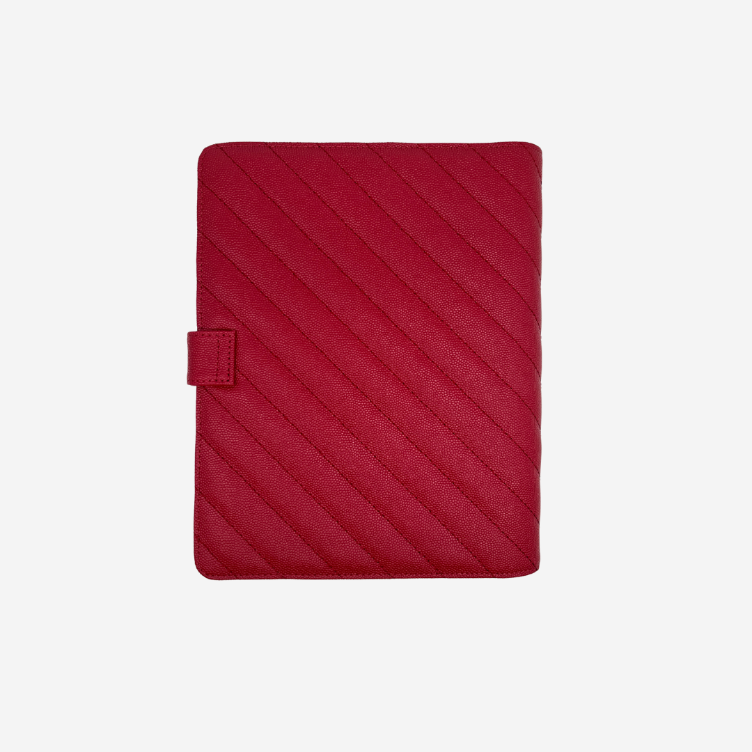 A5 Rings Leather Agenda Cover Signature Quilted, Cherry Caviar